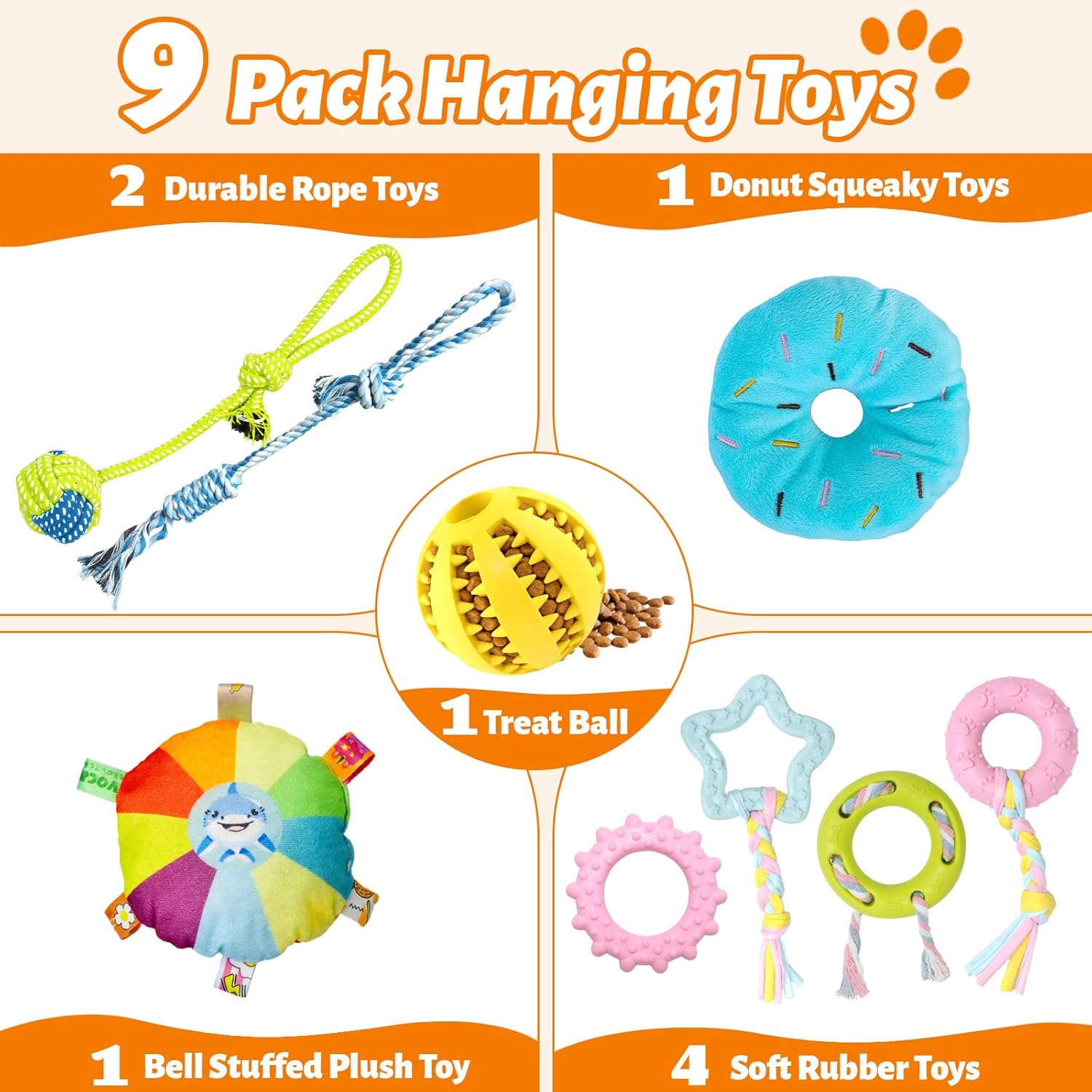 Puppy Play Gym with 9 Hanging Toys for Small Dogs, PVC Frame with Bungee Straps, Interactive Indoor Jungle Playground for Entertainment, Teething and Mental Stimulation