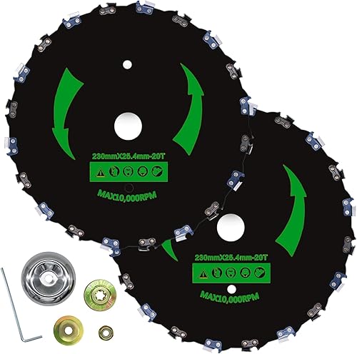 CZS Cuchilla de dientes de motosierra de 9 pulgadas, hoja cortadora de cepillo de dientes de motosierra 20T, 2 unidades (adaptador incluido)