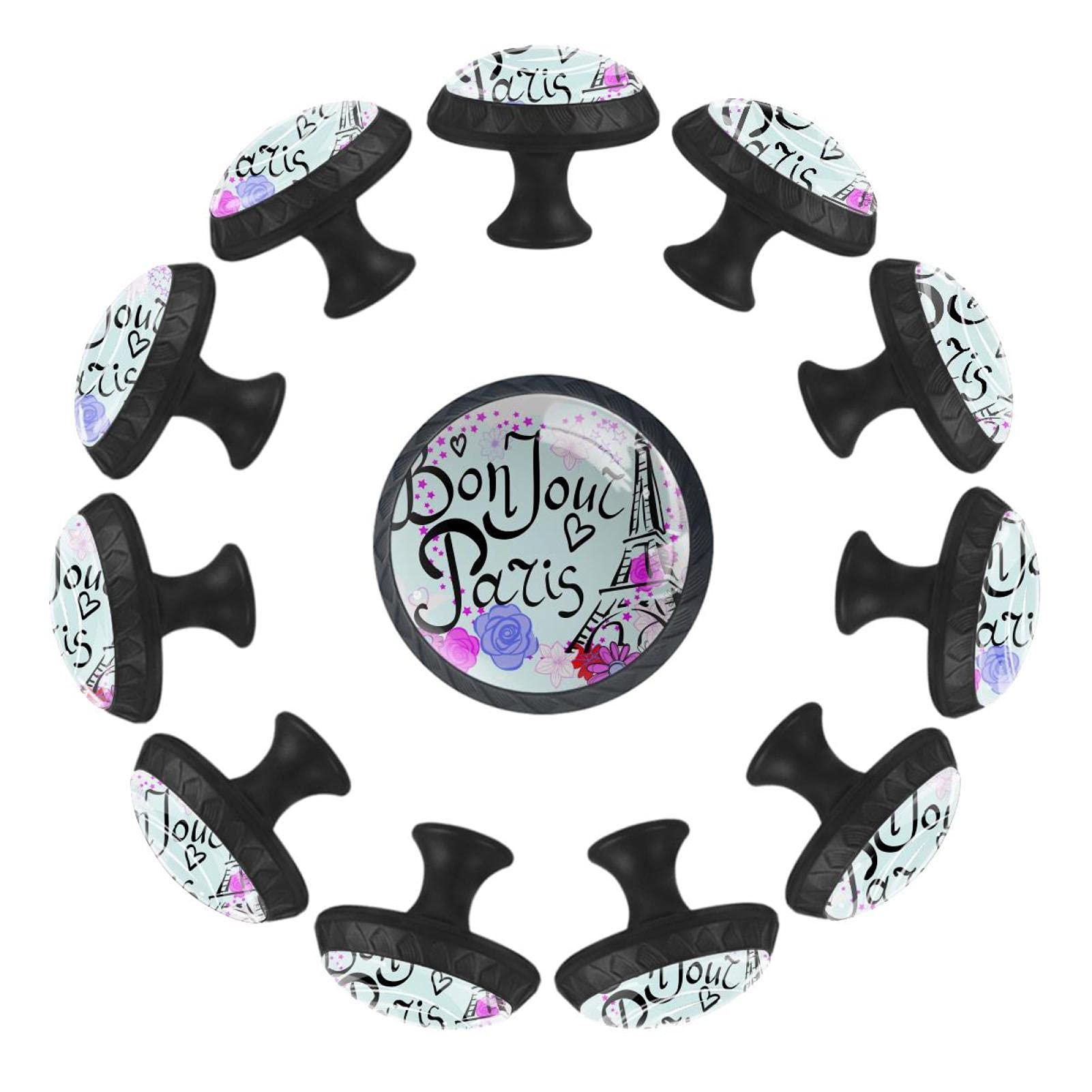 Lot de 12 boutons de tiroir ronds Tour Eiffel 35 mm pour relooker vos commodes et meubles