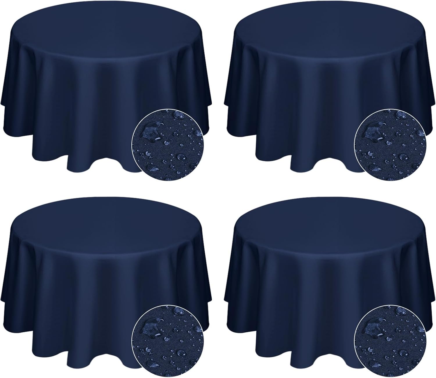 REWOMC 4 Pack 60 inch Round Tablecloth for 3 ft Round Table, Navy Blue