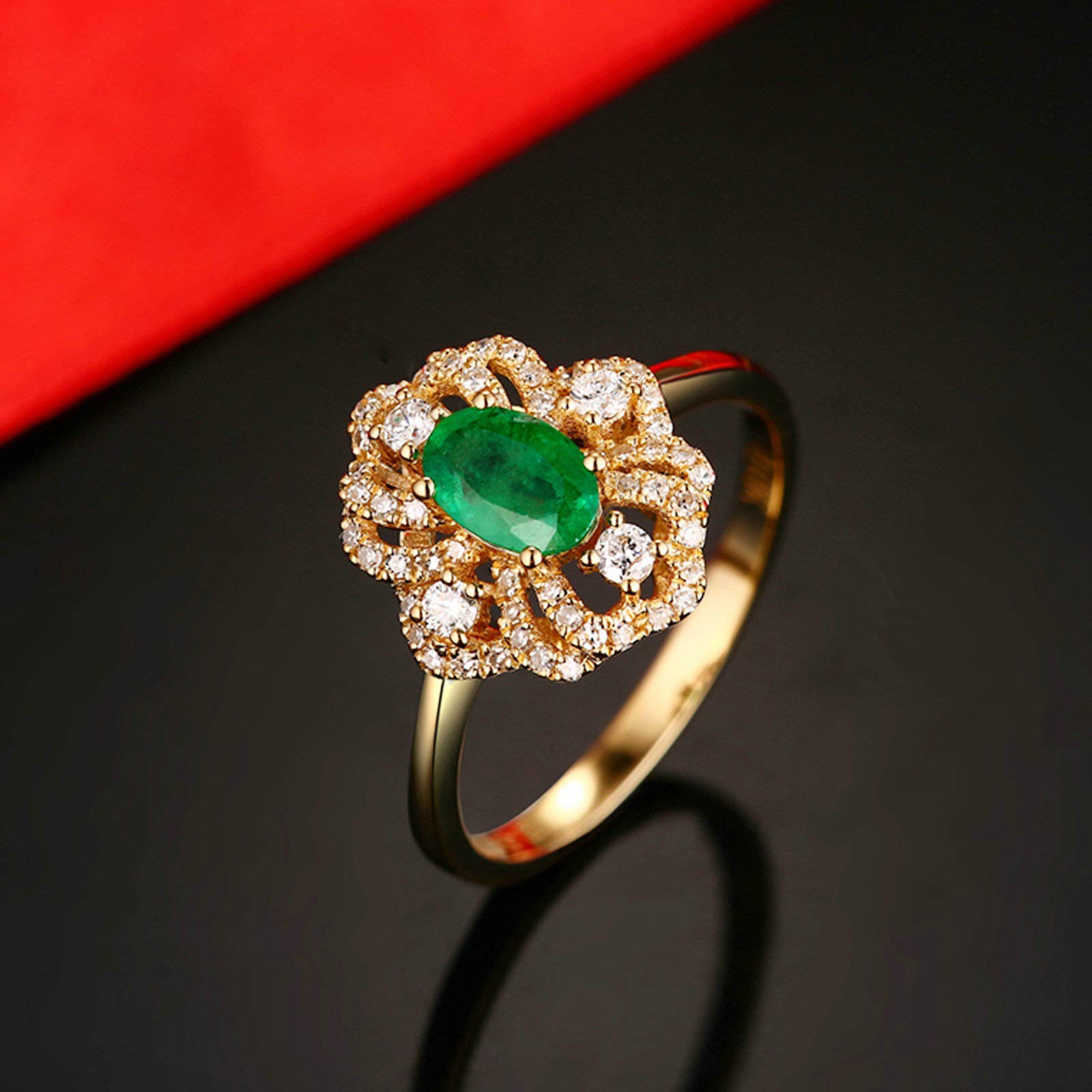 Beydodo Obrączki ślubne złoto 750 diamentowy kwiat ze szmaragdem 0,43/1 ct pierścionek zaręczynowy złoty pierścionek ślubny e 18 karatów (750) żółte złoto, 49 cm (15,6 cala), colore: 0.43ct, cod. TLLWGZ2761