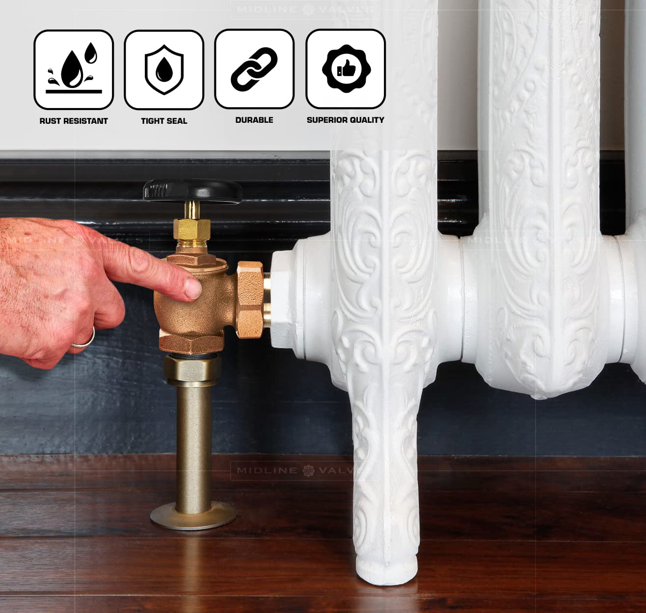 Midline Valve 6I342-5 Válvula de radiador de vapor; control de temperatura de ventilación de aire; 1 pulgada FIP x unión macho; latón (paquete de 5)