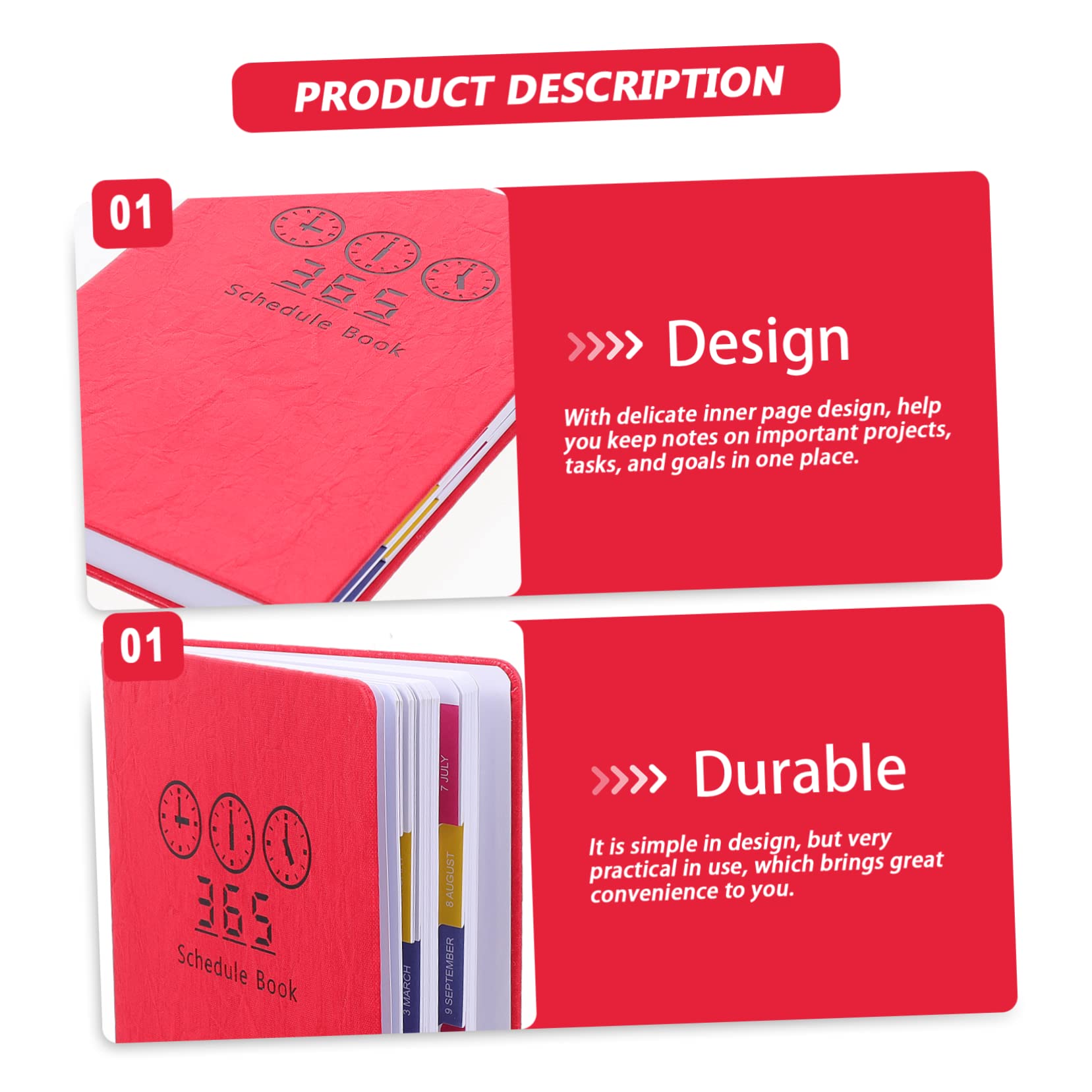 Agenda Scolastica Inglese A5 2023 in Carta Rossa, 1 Pezzo | Pianificazione Settimanale e Mensile, Formato Portatile, Design Semplice Pagine Interne Delicate