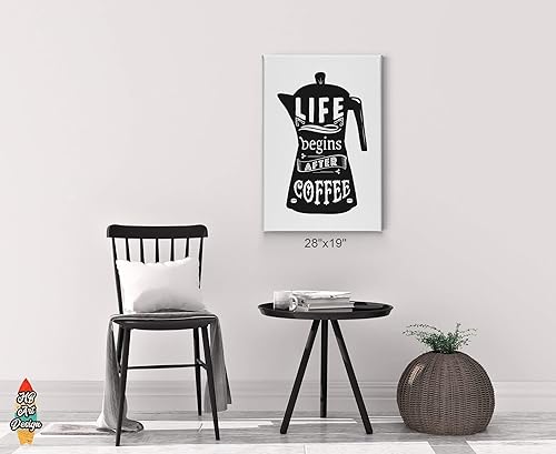 Miniatura 3 de HB Art Design Life Begins After Coffee - Cita de café en blanco y negro, impresión en lienzo, arte de pared, decoración de cafetería, decoración de