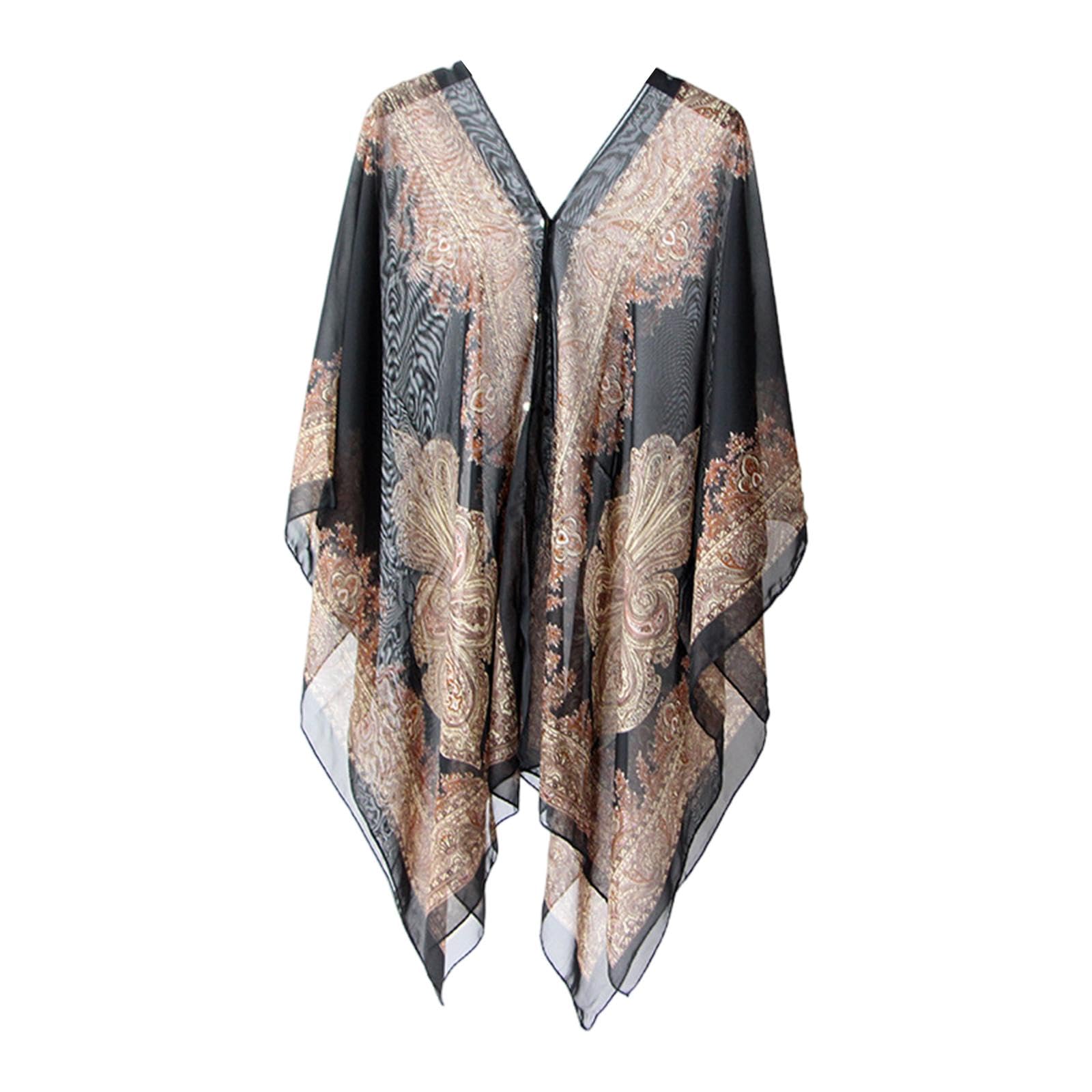 secret desire Cape Sleeveless Soft Women Chiffon Shawl Wrap for Cycling Summer Black-picture-30