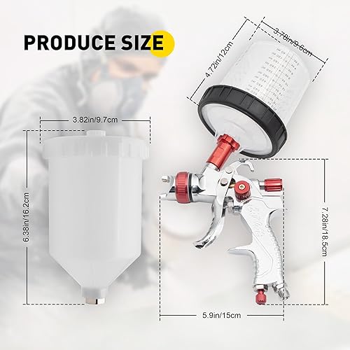 Miniatura 5 de HVLP Pistola de pulverización de alimentación por gravedad, kit de pistola de pintura de aire automotriz con boquillas de 1.4, 1.7, 0.079 in, 10