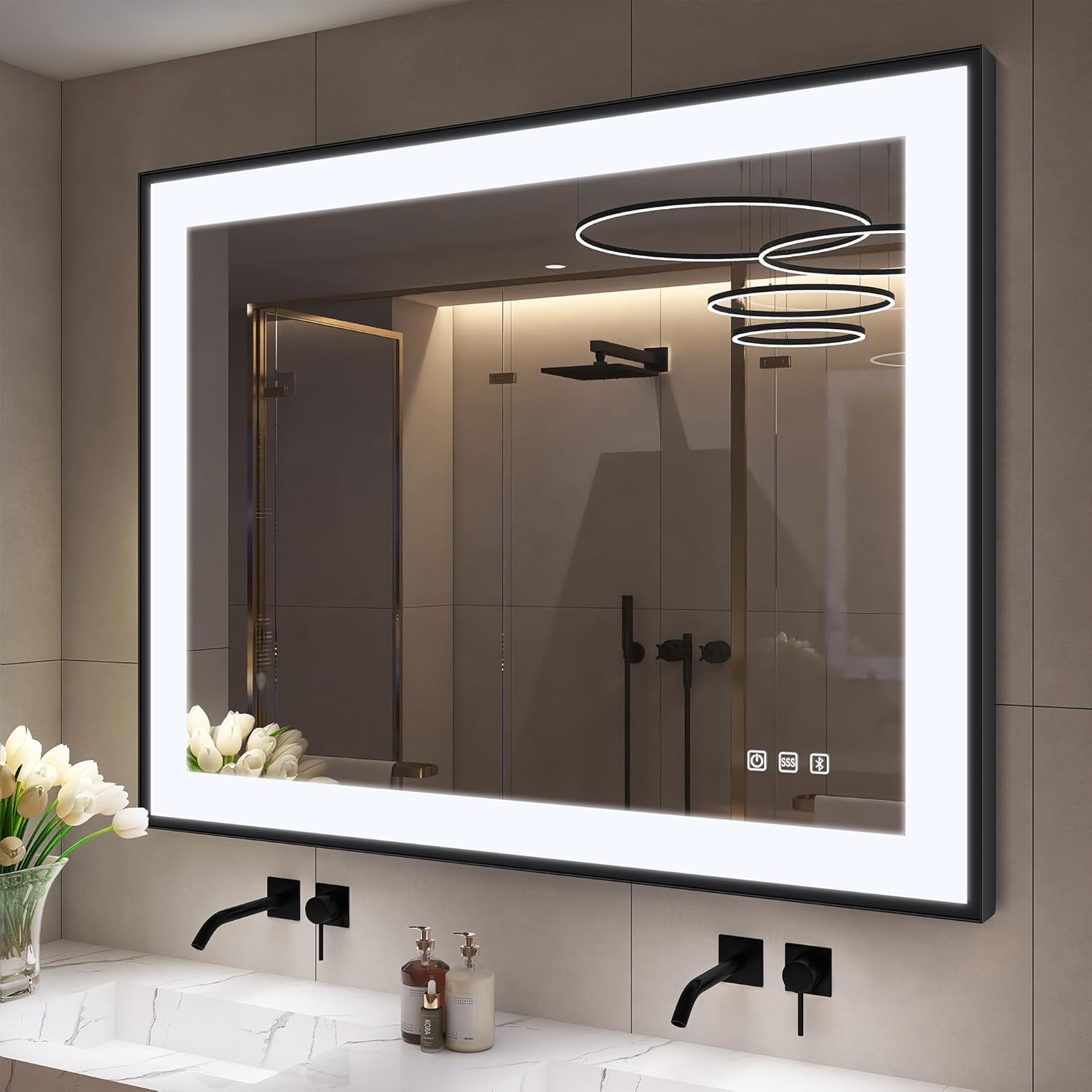 Amazon.com: S·BAGNO 36x28 Inches LED-Bathroom-Mirror-with-Black-Frame ...