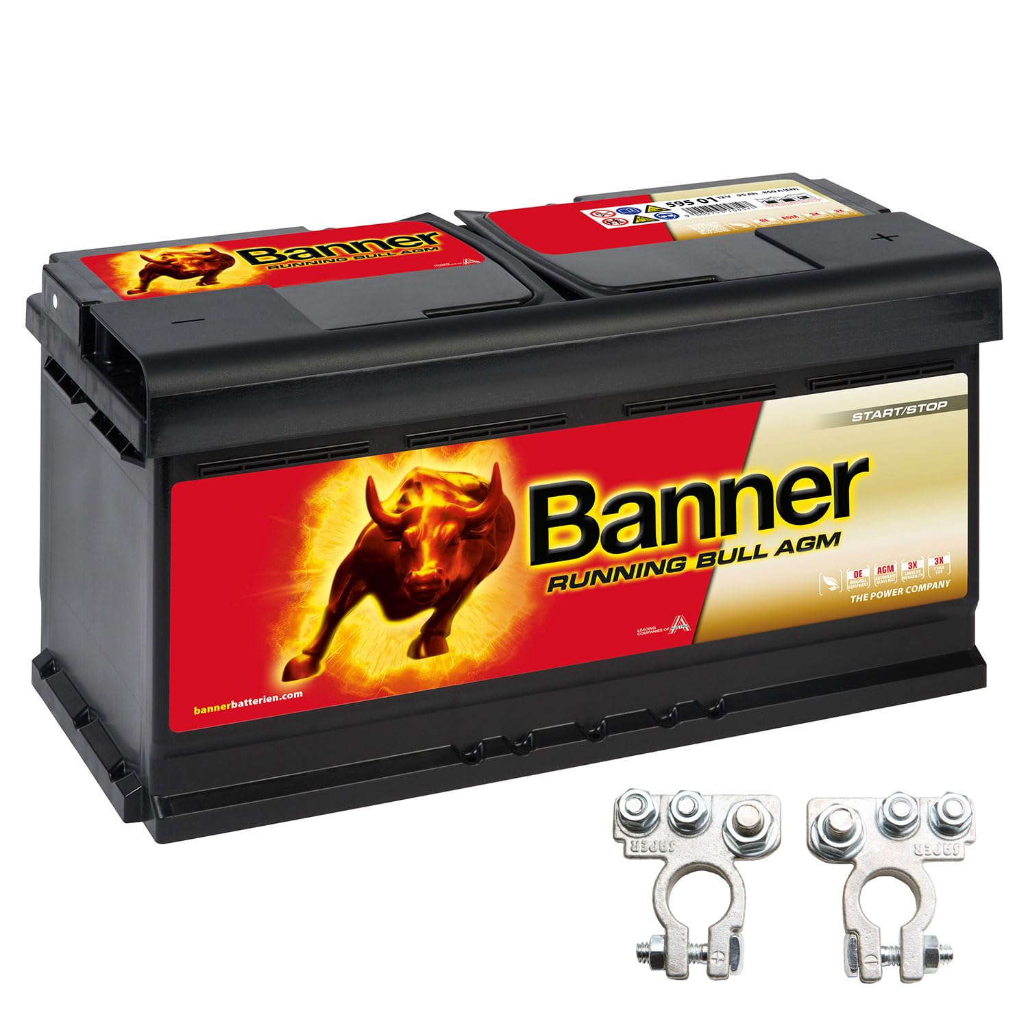 Articolo batteria AGM quassu hummelladen in Tessuto non Tessuto Running Bull 92AH 12 V batteria con morsetti per batteria Auto barca zone Mobil