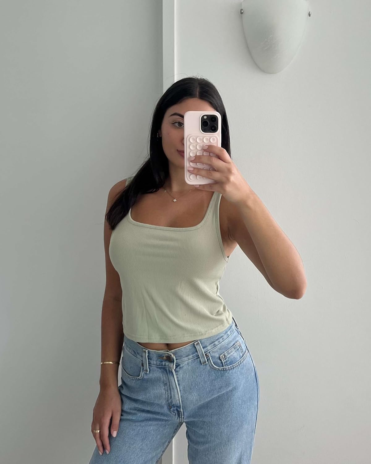 Real Essentials 5 Pack: Women’s Square Neck Ribbed Crop Tank Tops – Racerback Workout, Gym & Casual Shirts - Image 3