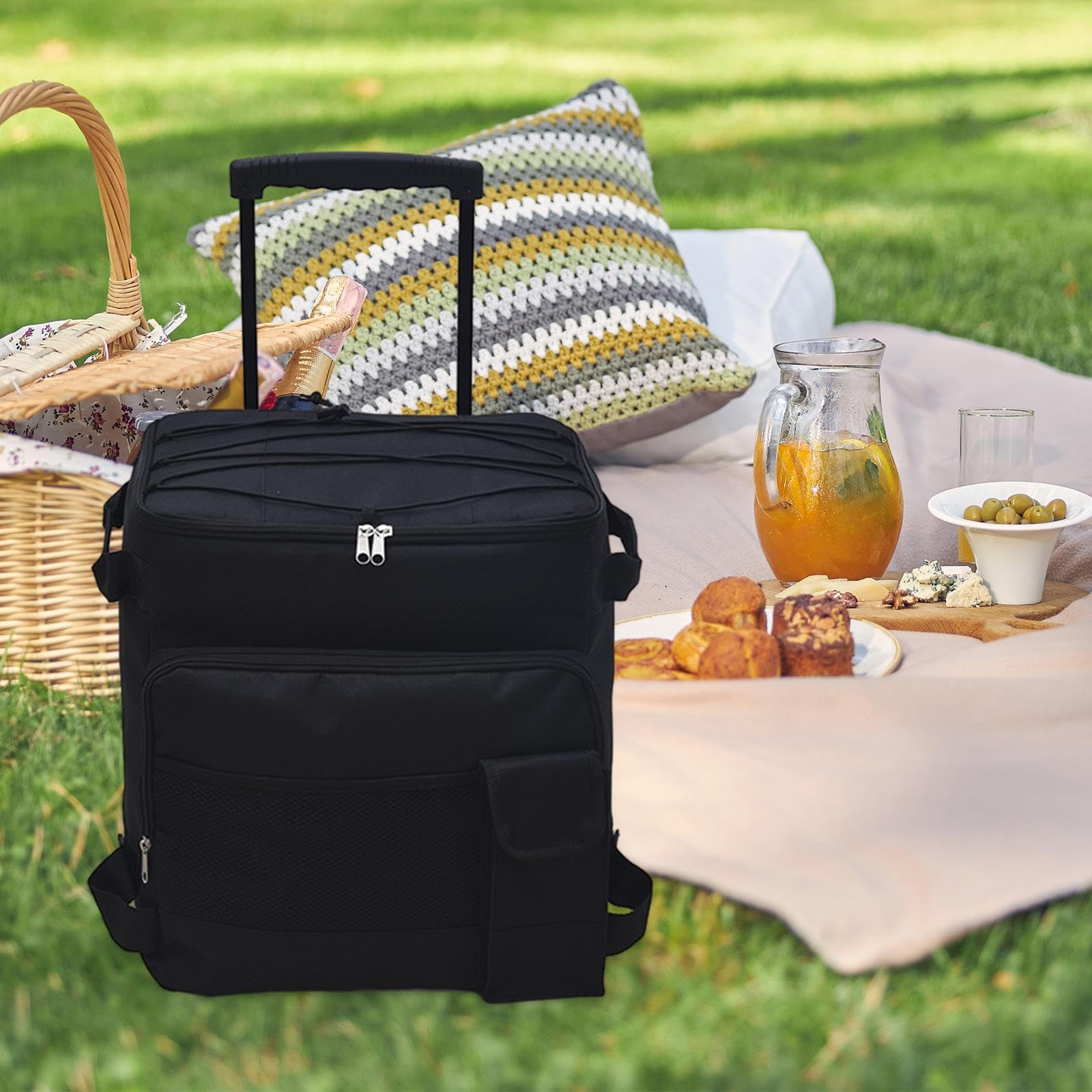 Homyl Rolling Tasche auf Rädern Kühlbox Isoliertasche Faltbar Leicht mit Ziehgriff Und Separatem Aufbewahrungsfach für Strand Wandern Outdoor Familie