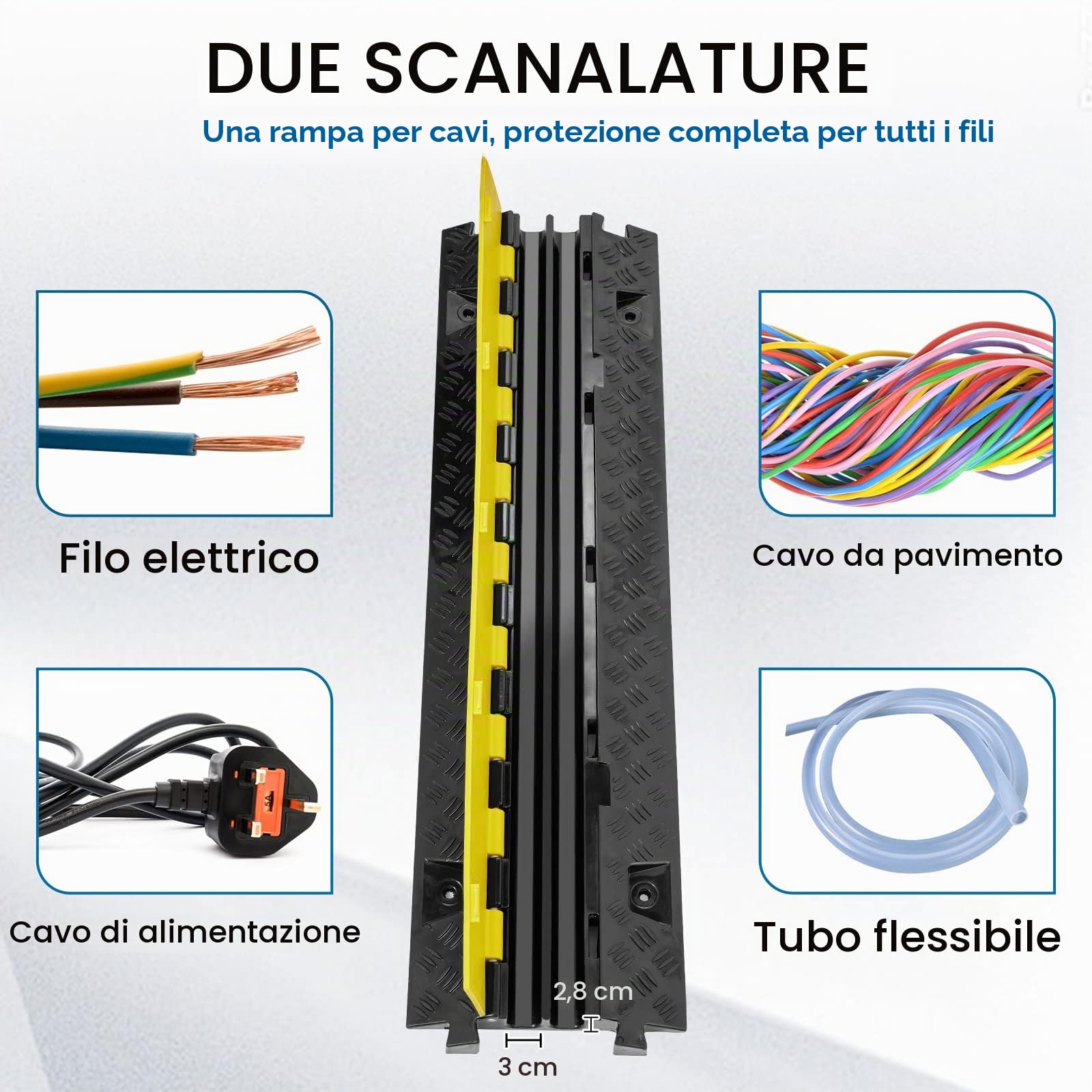VEVOR Passacavo TPU TPR per Protezione dei Cavi Tubi a Pavimento 2 Canali 5 pz 3,05 x 2,79 cm, Rampa Passacavo Modulare a Pavimento per Cavi Impermeabile Carico Max. 10000kg, Rampa Stradale 2 Canali
