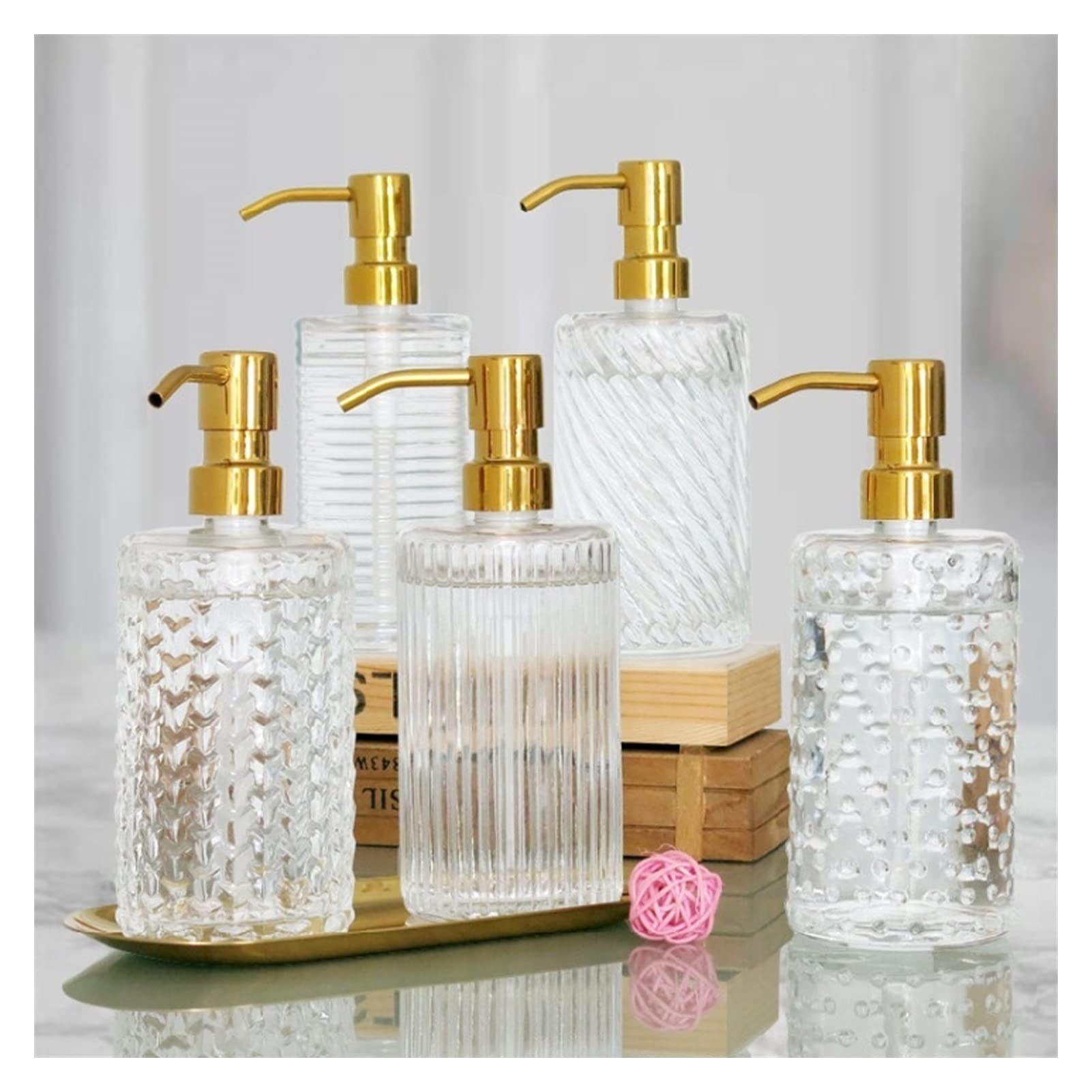 dispenser sapone/Dosatori per sapone liquido Bottiglia di sanificazione della mano di vetro con testa della pompa d'acciaio inossidabile dorata, distributore di sapone a mano liquido riutilizzabile pe
