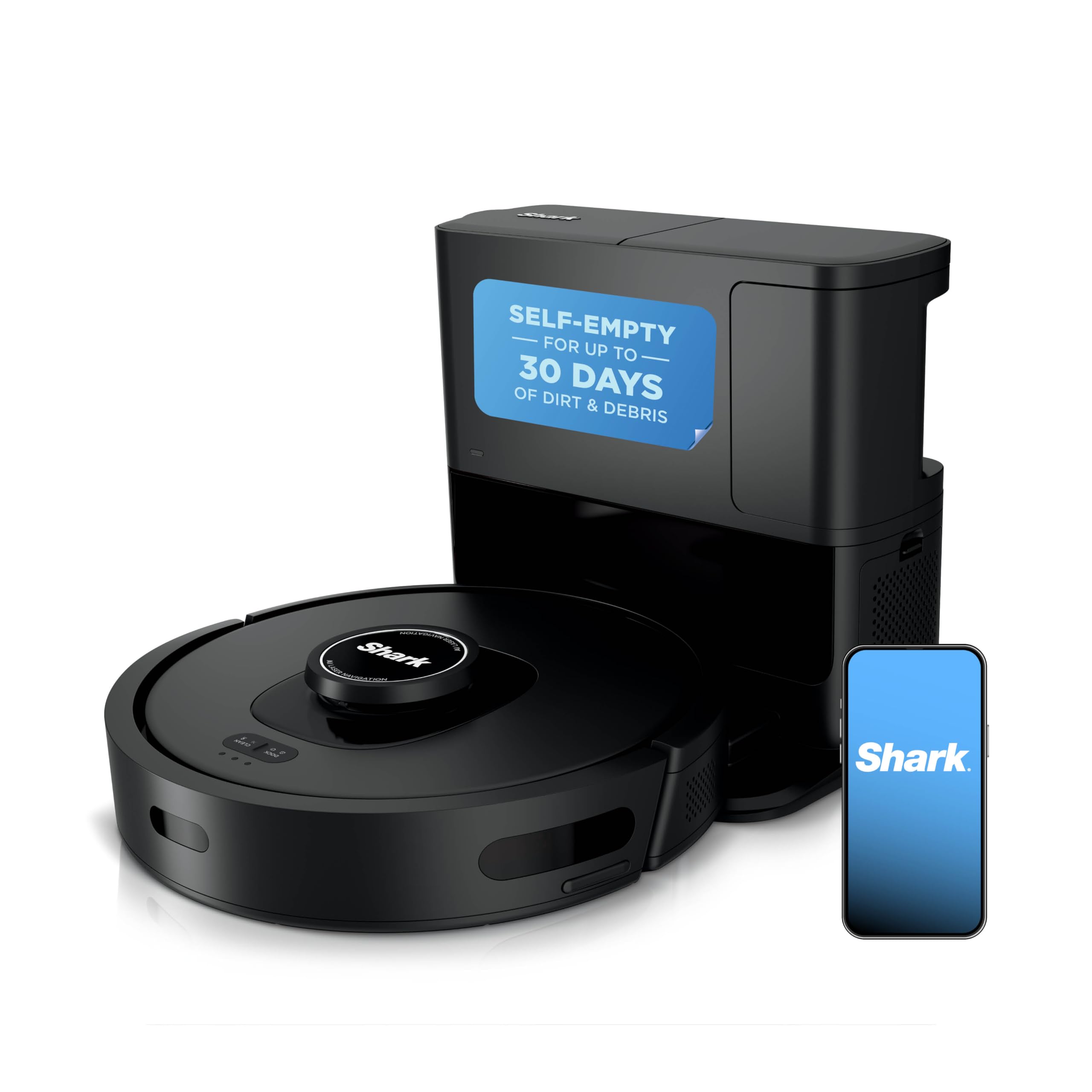 Shark AV2501S AI Robot Vacuum with HEPA Self-Empty Base, Bagless, 30-Day Capacity, LIDAR Navigation, Perfect for Pet Hair, Compatible with Alexa, Wi-Fi Connected, Dark Grey