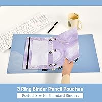 Vista 5 de Estuche para lápices ondulado de mármol morado se adapta a carpetas estándar de 3 anillas, bolsa de lápices con cremallera con ventana transparente