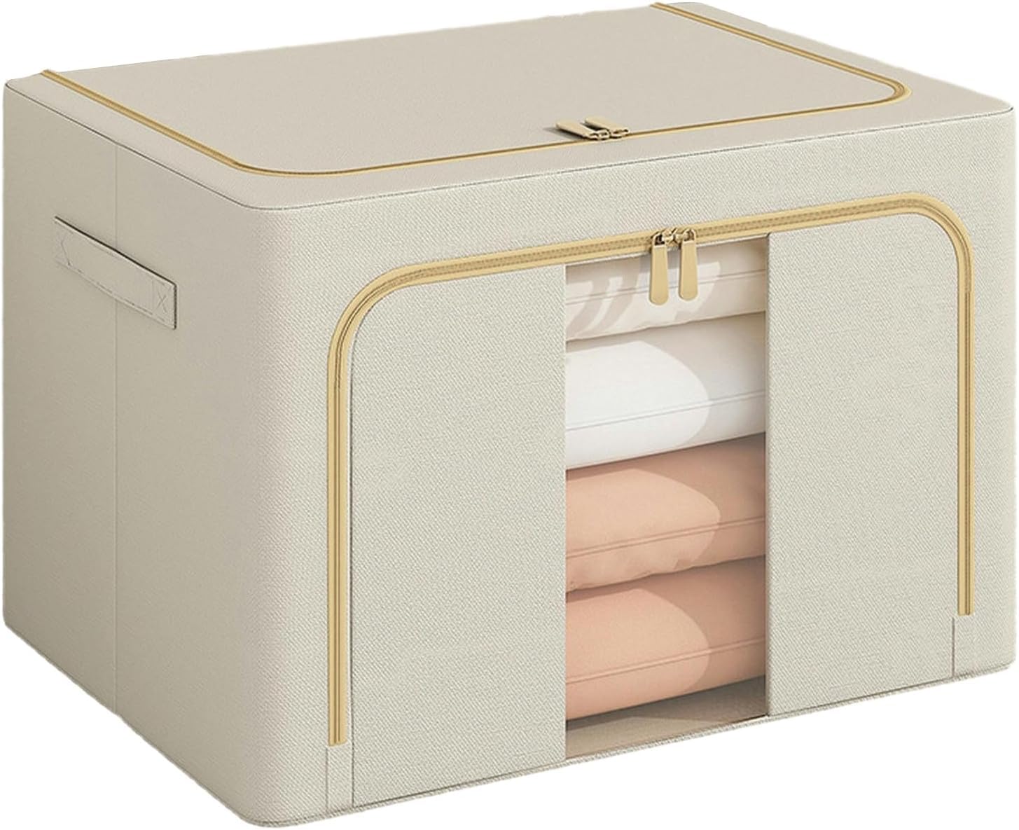 66 LTR Foldable Steel Frame Cloths Zip Organizer Bag and Oxford Fabric Storage Living Cover Boxes For Wardrobe Shelves Clothes, Sarees, Bed Sheet, Blanket (PACK OF 1-Multicolor)-image-23