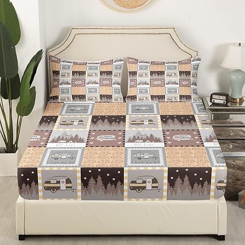 Vista 69 de Erosebridal Sábanas rústicas de granja, sábanas de camping feliz, juego de sábanas para decoración de cámper para niños, adolescentes, mujeres