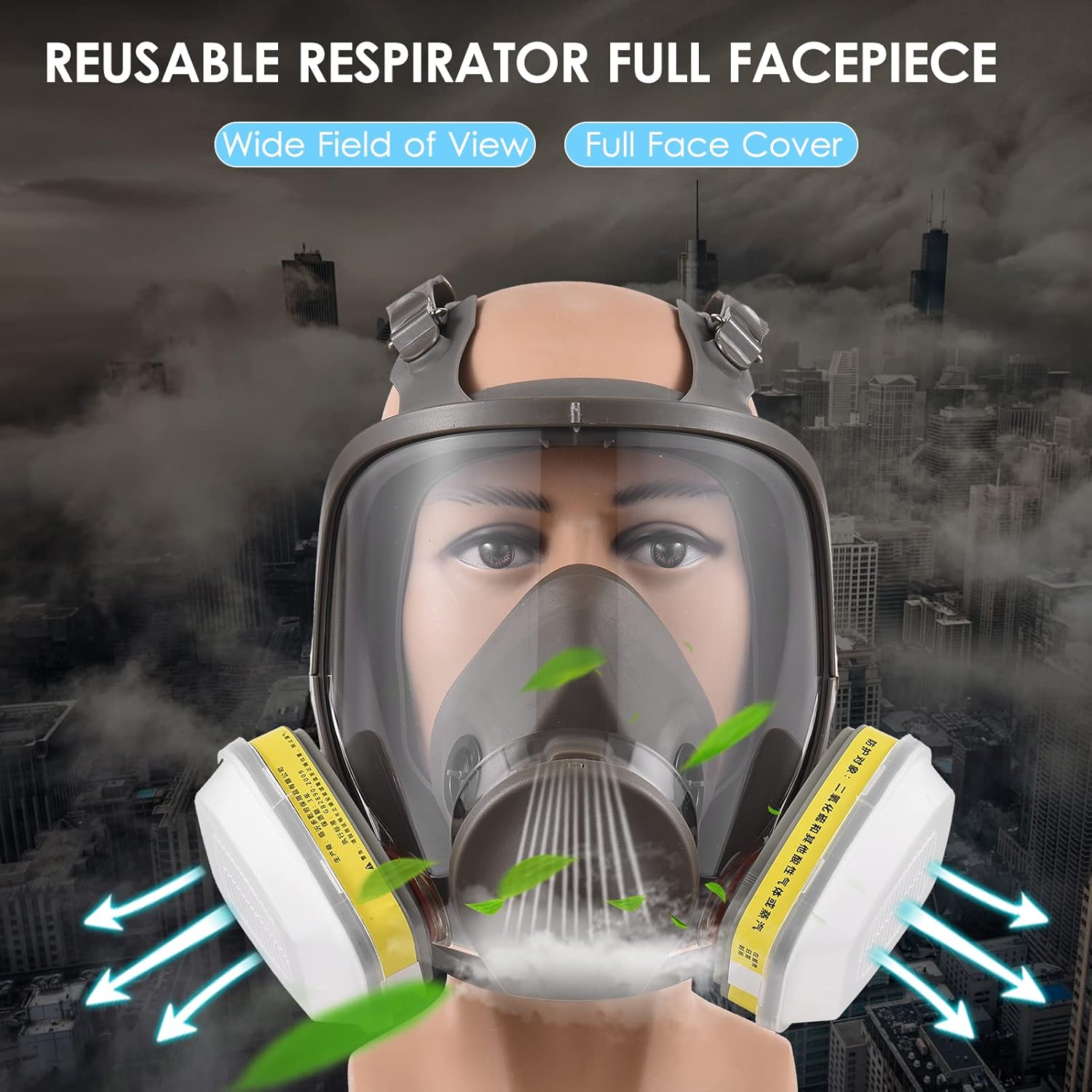 Reusable Full Facepiece 6800 Gas Breathing ion Full Face Cover Wide Field of View for Painting Organic Vapor Welding Polishing Woodworking and Other Work ion - Image 2