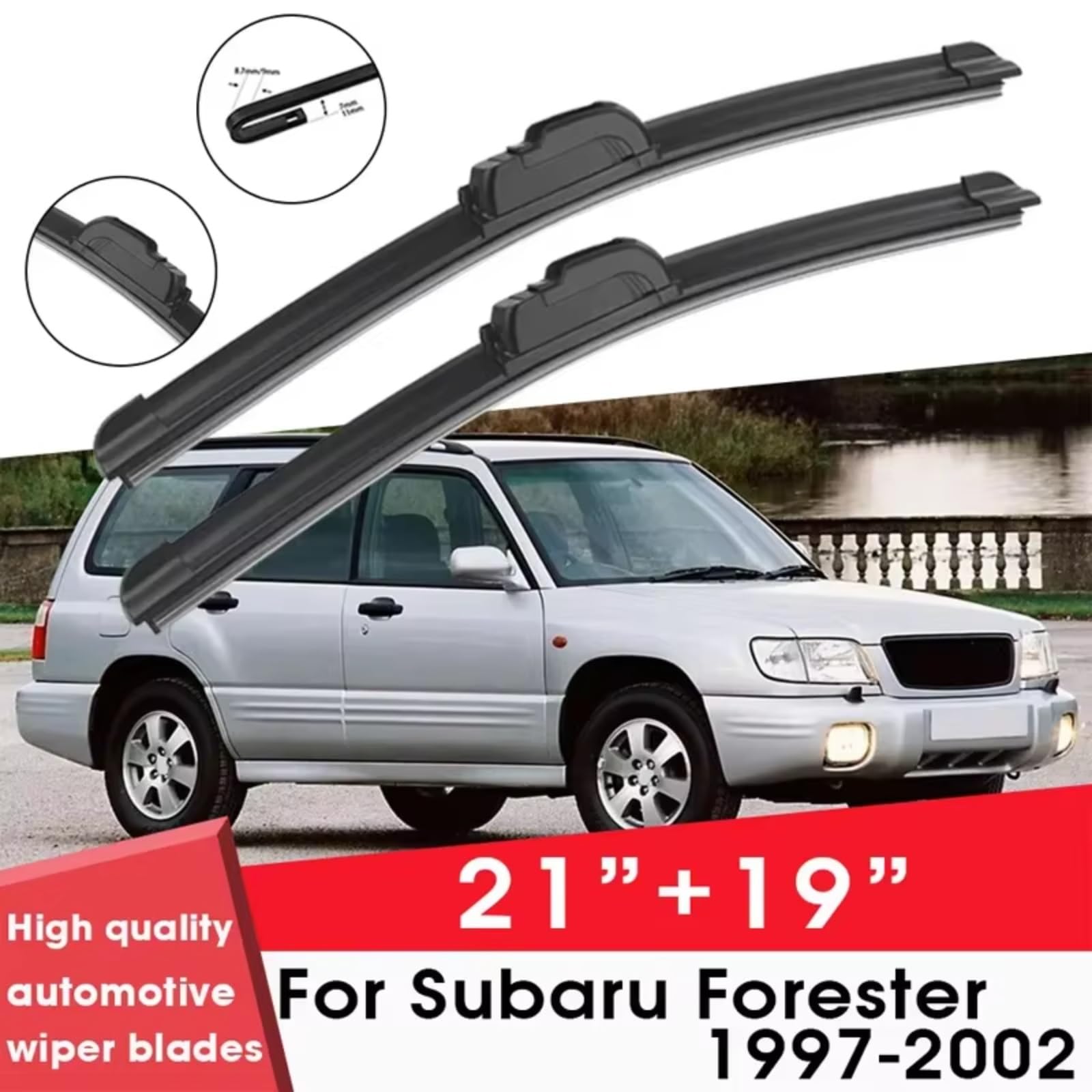 Escobillas Para Coche Compatible Con Subaru Para Forester 1997 1998 1999 2000 2001 2002 21"+19" Limpiaparabrisas Goma Silicona Accesorios Limpiaparabrisas Coche Escobillas Limpiaparabrisas