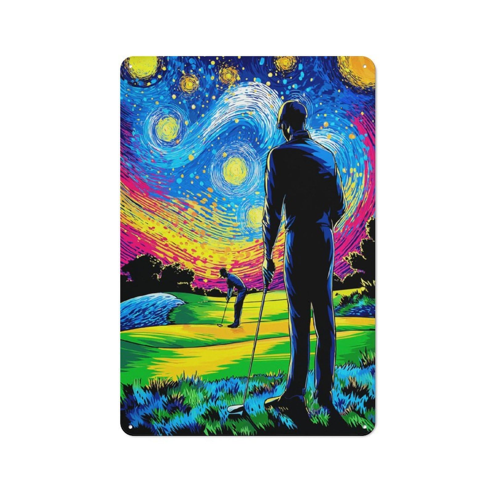 Golf Under The Starry Sky Classic Metal Wall Decor 30x20cm, Decorative Tin Plaque for Cafe, Pub, Workshop Or Home Bar