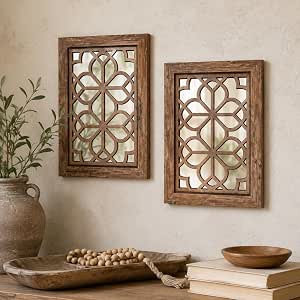 Set of 2 11x15 Inch Rectangular Shatterproof Maroon Decorative Wall Mirrors