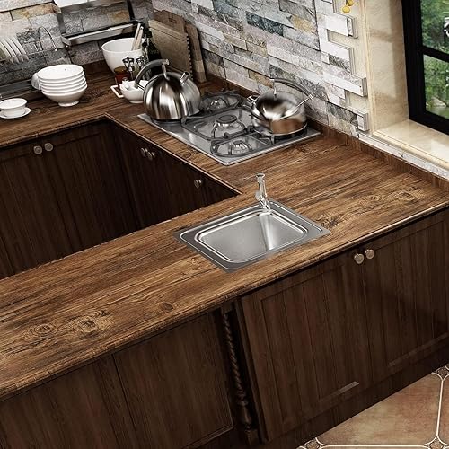 Miniatura 9 de FunStick Papel de contacto de madera marrón de 24 x 394 pulgadas, encimeras de despegar y pegar para gabinetes de cocina, papel tapiz extraíble para