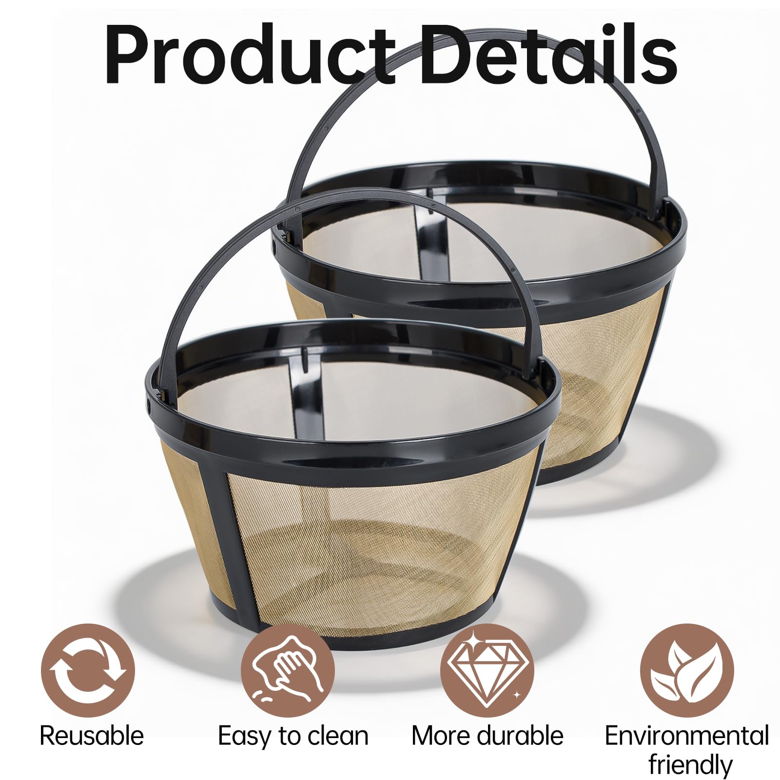 Wiederverwendbarer Kaffeefilter, 8–12 Tassen, kompatibel mit Mr. Coffee, Black and Decker und den meisten Standard-Kaffeemaschinen für 8–12 Tassen, permanenter Kaffeefilter, passend für Mr Coffee