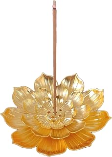 Incense Holder for Sticks with Lotus Detachable Ash Catcher,6 Incense Holes Incense Burner,Metal Home Decor (Gold, 1)