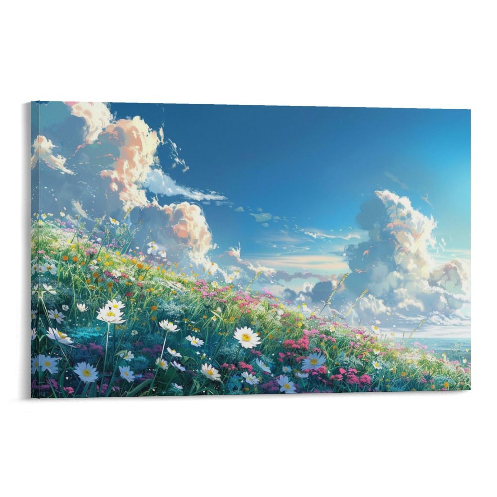 絵画 インテリア絵 額付 (黒) 油絵　 F4-080111　風景（草原青い空） 絵画 インテリア絵 額付 (黒) 油絵 F4-080111 風景（草原青い空