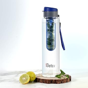 Cello Fruit Infuser Glass Water Bottle 750ml, Blue | Wide Sealed Flip-Top Cap, Leak-Proof, Durable | Airtight, Reusable | Detox Infuser Glass Bottle for Fridge, Gym, Office, Travel, Kitchen & Trekking - image, photos