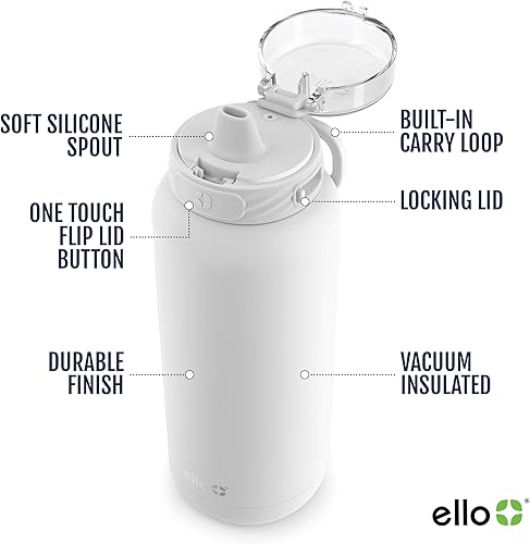 Miniatura 2 de Ello Cooper botella de agua de acero inoxidable de 32 onzas con pajilla y asa de transporte, de doble pared y con aislamiento al vacío, tapa de