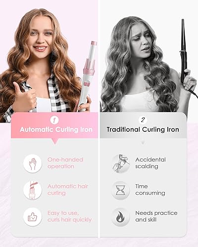 Miniatura 3 de NOVUS - Rizador automático giratorio de 1.25 pulgadas, rizador de pelo automático de doble voltaje, múltiples ajustes de temperatura, velocidad y
