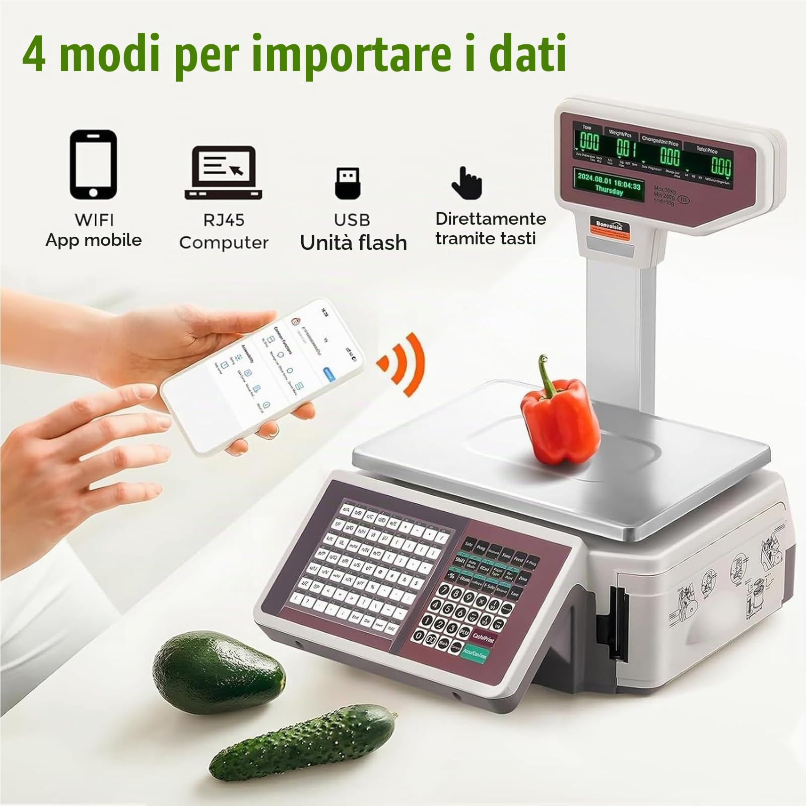 Bilance digitali per codici a barre con stampante per etichette e scontrini, bilancia per la stampa di etichette,Bilancia for stampa di etichette elettroniche