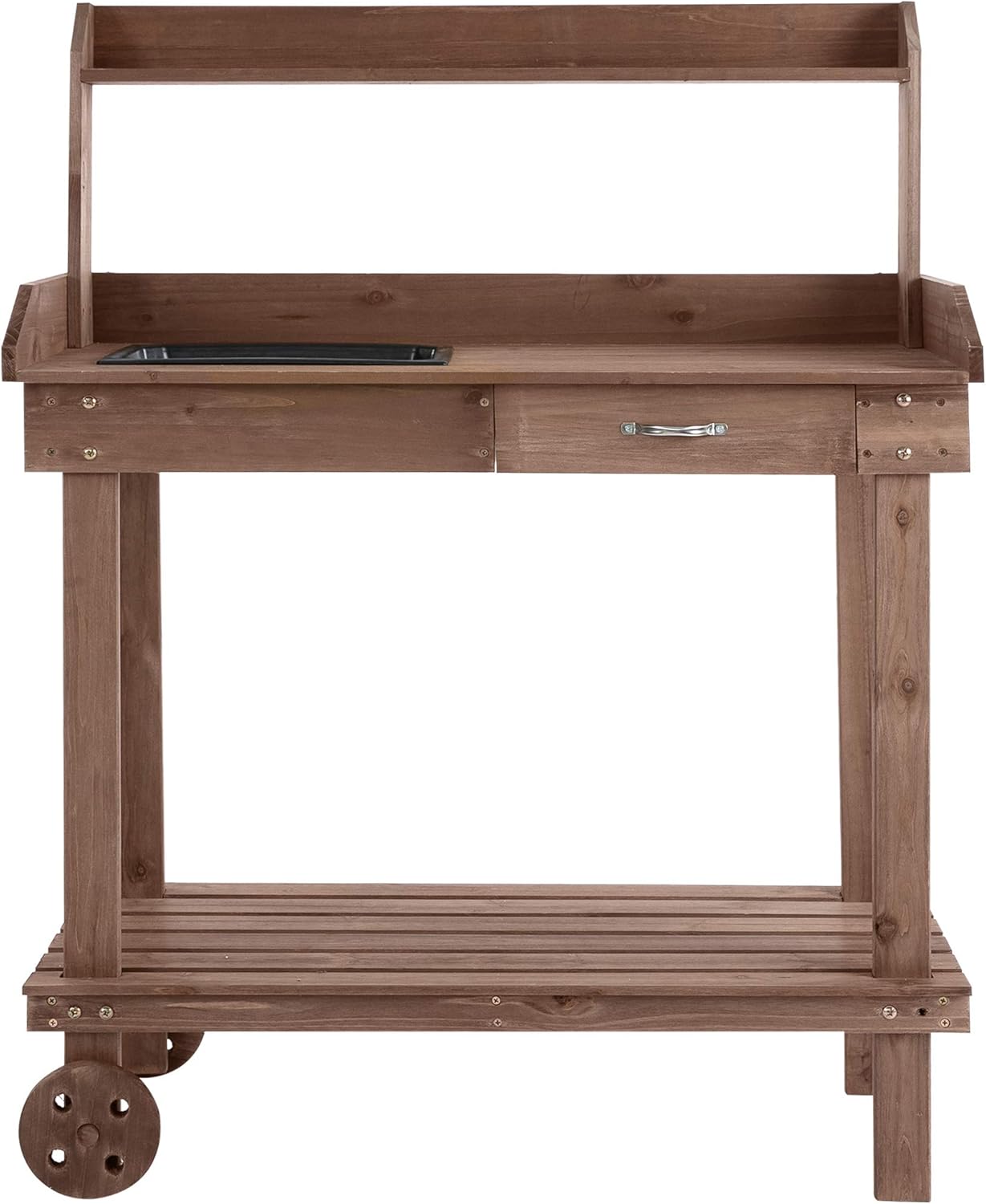 teak potting bench on Patio Lawn Garden Outsunny 36 25 X 17 75 X 46 75 Wooden Potting Bench Work Table With 2 Removable Wheels Large Storage Spaces Brown Gardening