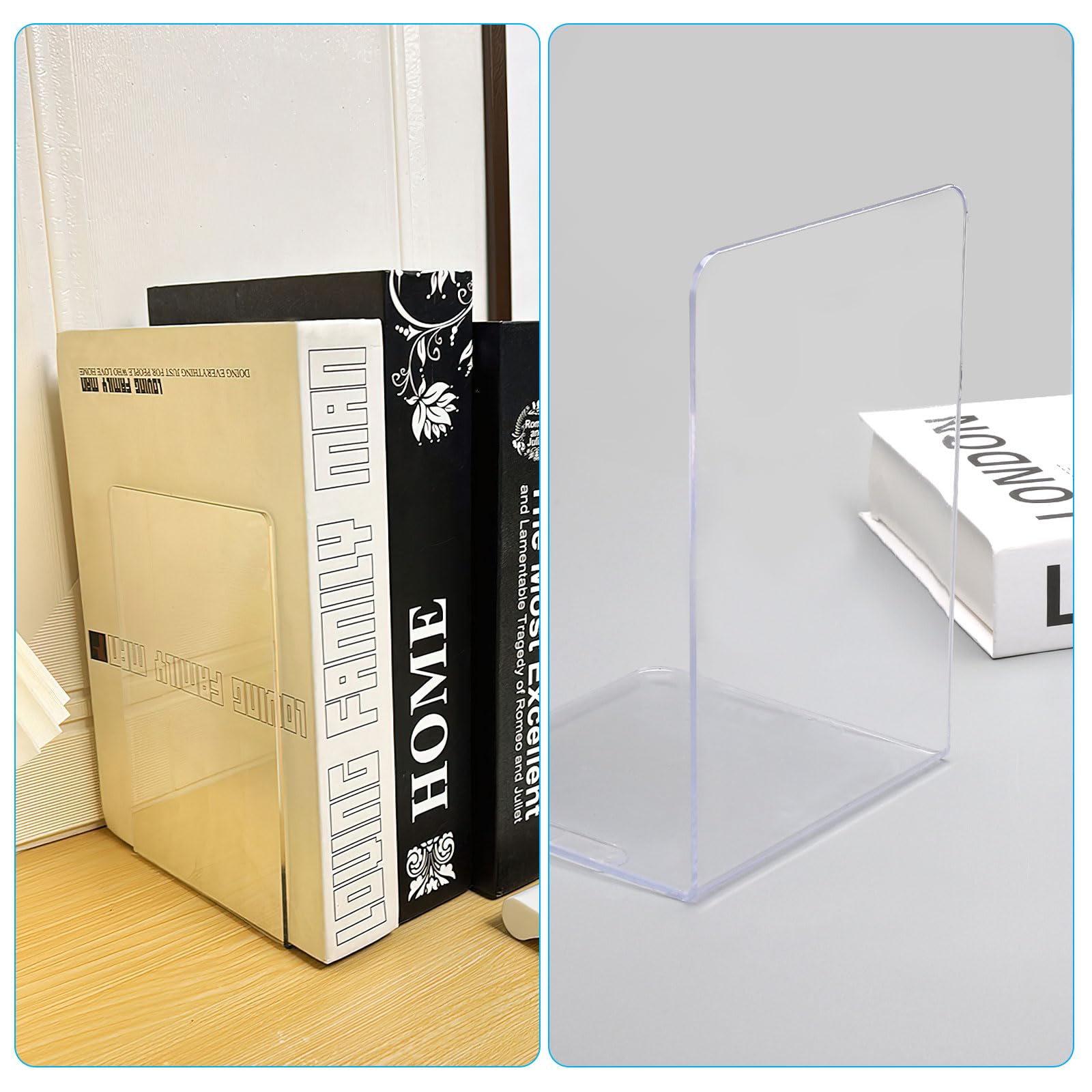 Luxvara - Lot De 4 Serre-Livres En Acrylique Transparent - Porte-Livres En Forme De L Avec Tapis Antidérapant
