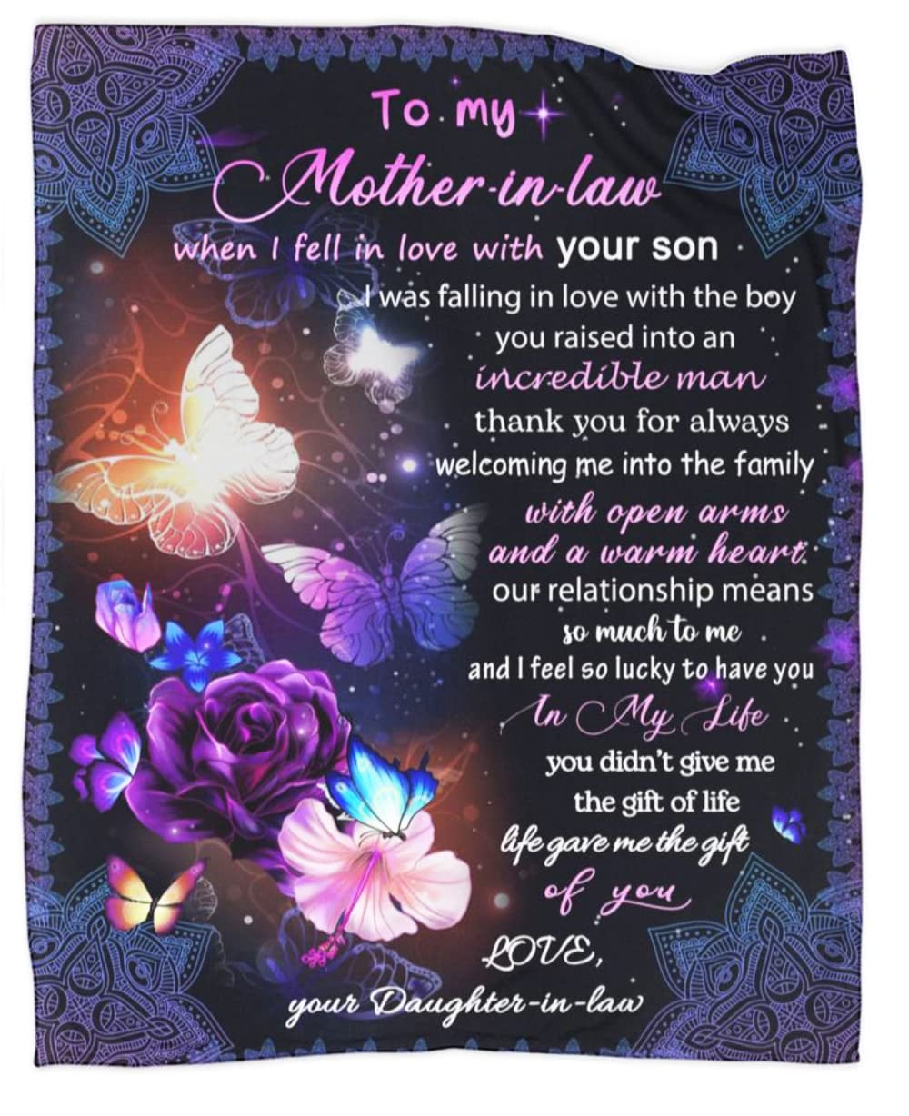 AJIIUSV to My Mother in Law Blanket Quilt for Mom Throw Mothers Day Gratitude Flannel Blanket Butterfly Birthday Women's Day Gifts 50"x60"