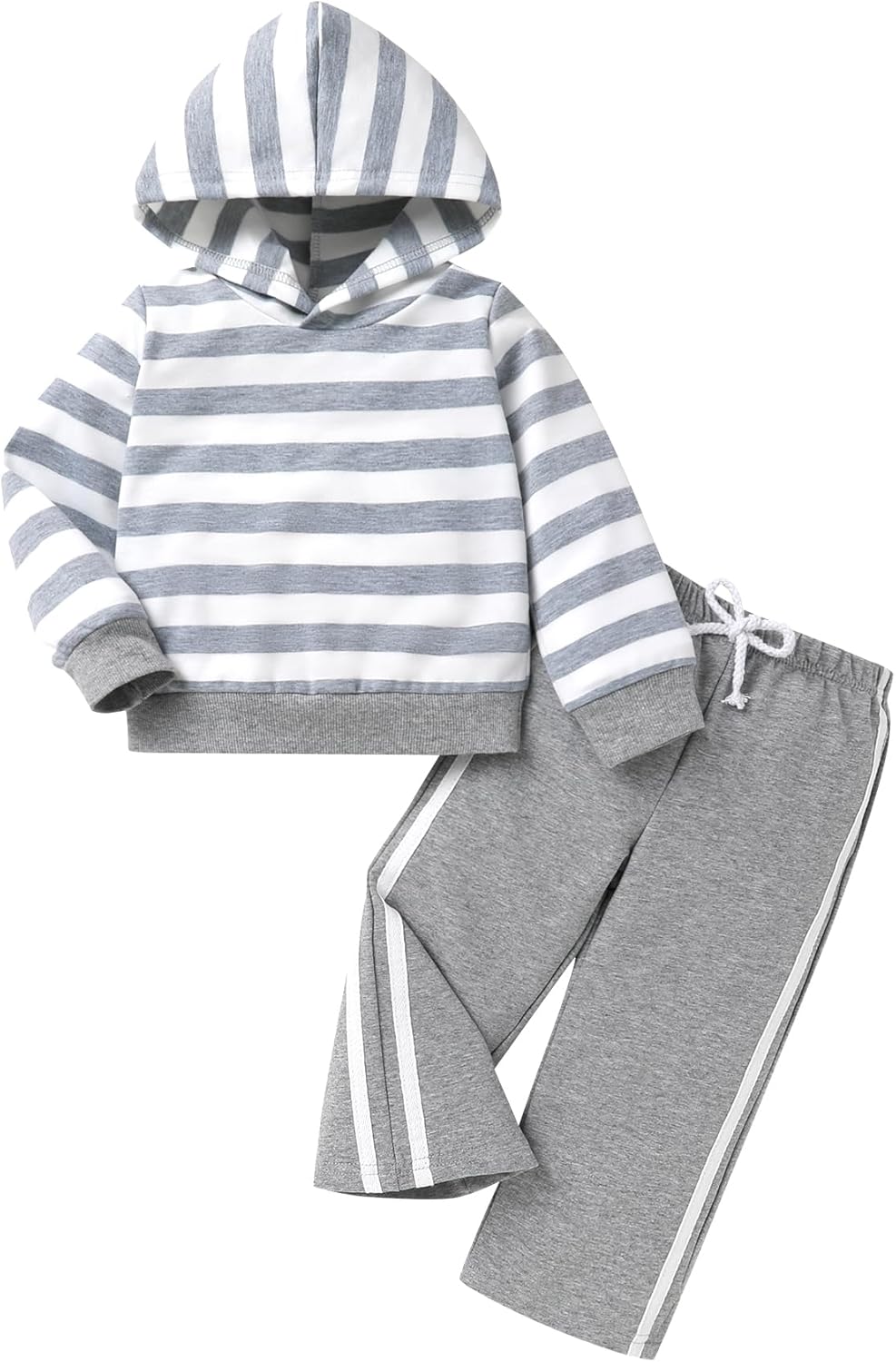 Happy Town Toddler Baby Boy Girl Clothes Long Sleeves Hoodie Striped Tops Jogger Sweatpants Fall Outfit Sets 2 Pcs