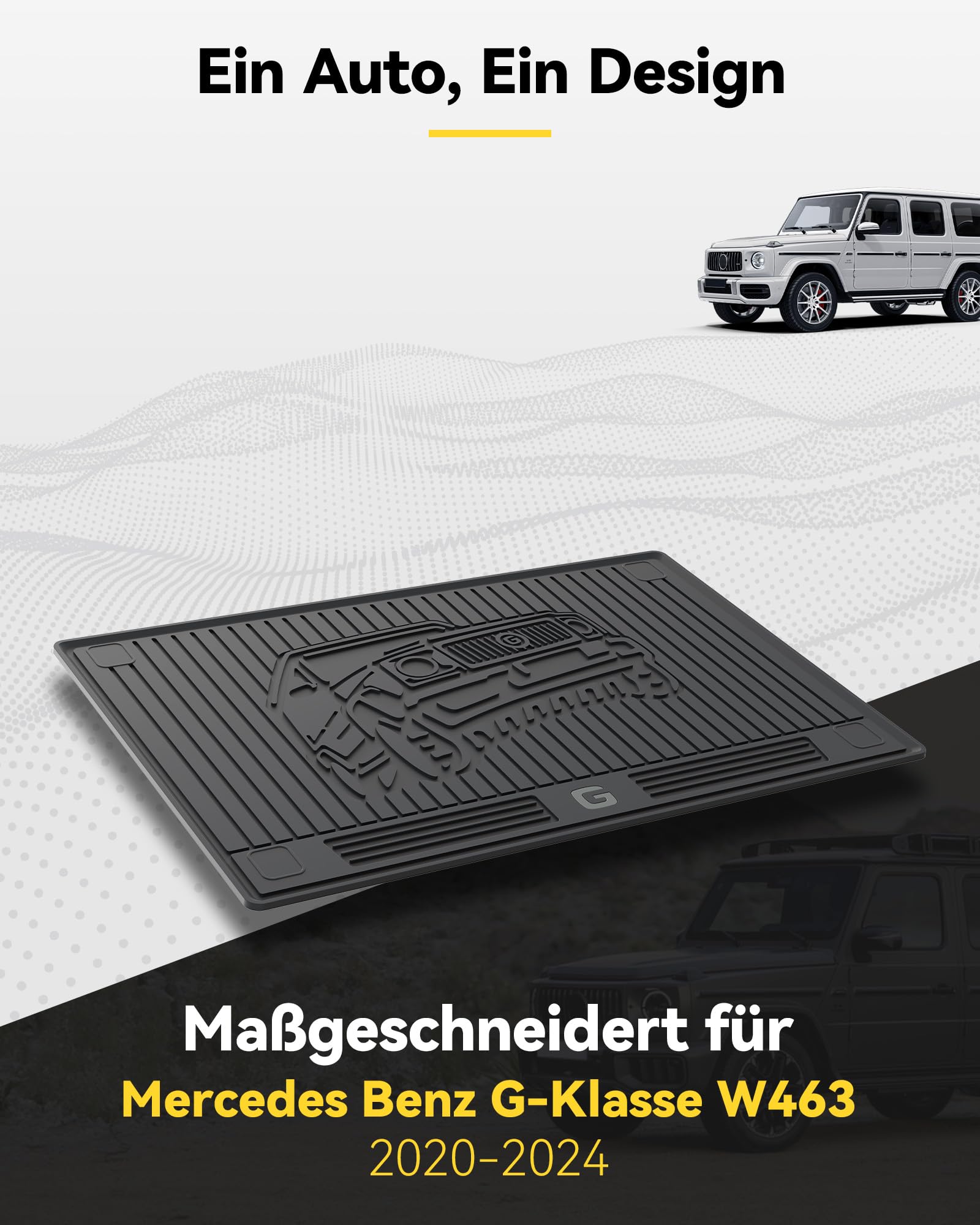 3W Kofferraumwanne für 2020-2026 Mercedes Benz G Klasse W463/W465 | G500/G550/AMG G63 SUV | Nicht für Station Wagon | TPE Thorex™ Allwetter | 3D Maßgeschneiderte Passform | Auto Zubehör