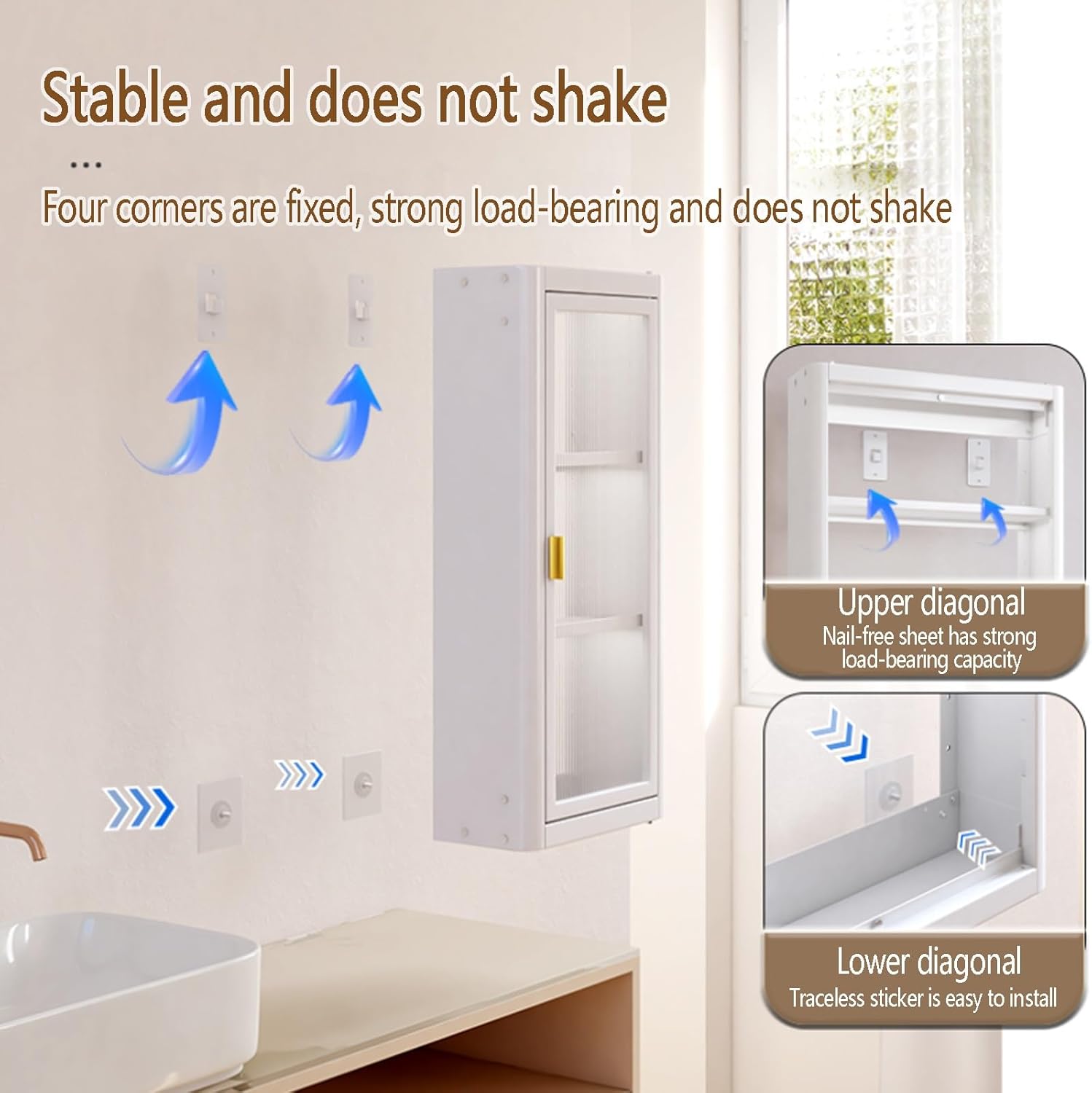 Stylish Over The Toilet Storage Cabinet - 2/3/4 Tier Floating Organizer with Acrylic Doors, No Punch Installation, Perfect for Bathroom, Cosmetics & Kitchen Pantry, White, 40x14x51cm