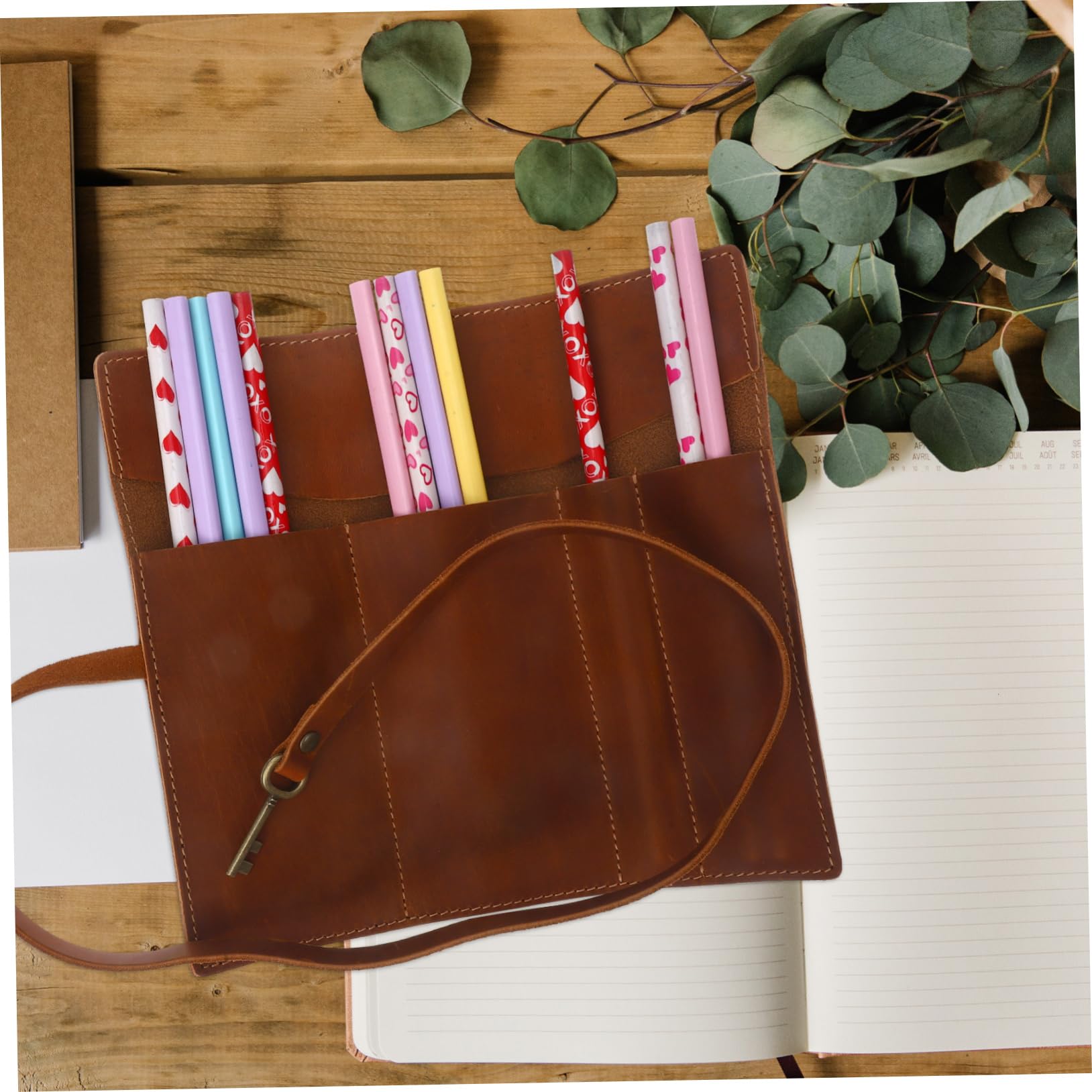 2piezas Bolsa Enrollable para Lápices De Piel De Caballo Retro Estuche De Almacenamiento De Bolígrafo Multifuncional Organizador De Lápices Bolsa para Bolígrafos Vintage