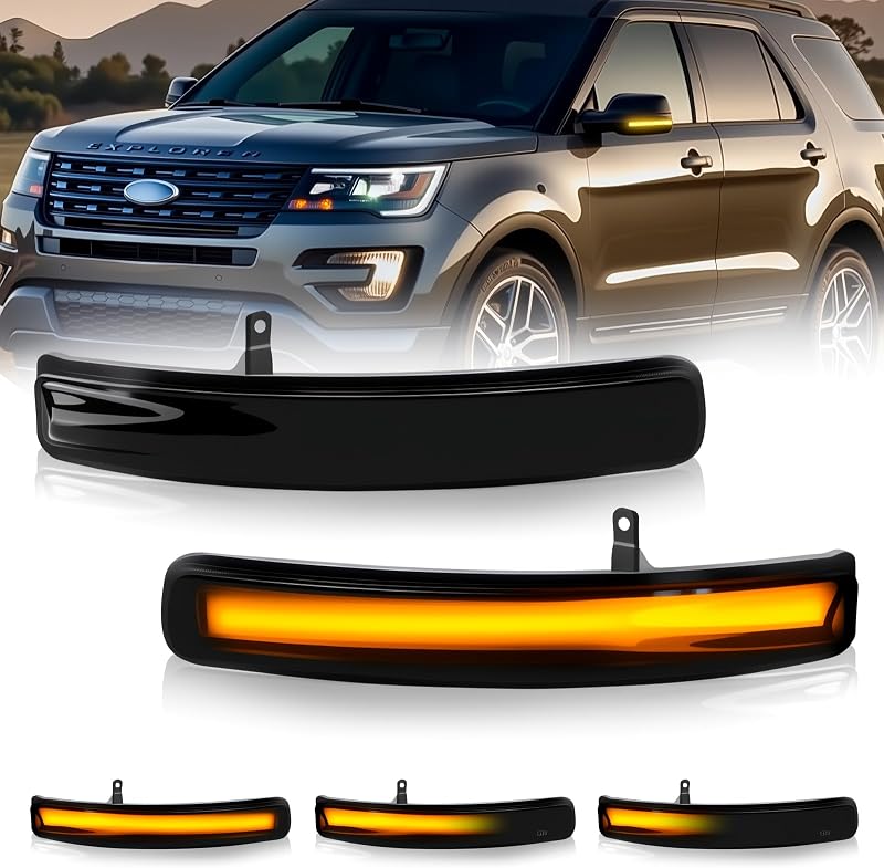 Luzes de seta LED para retrovisor D-Lumina com lente fumê para Ford Explorer 2011–2019 – Par