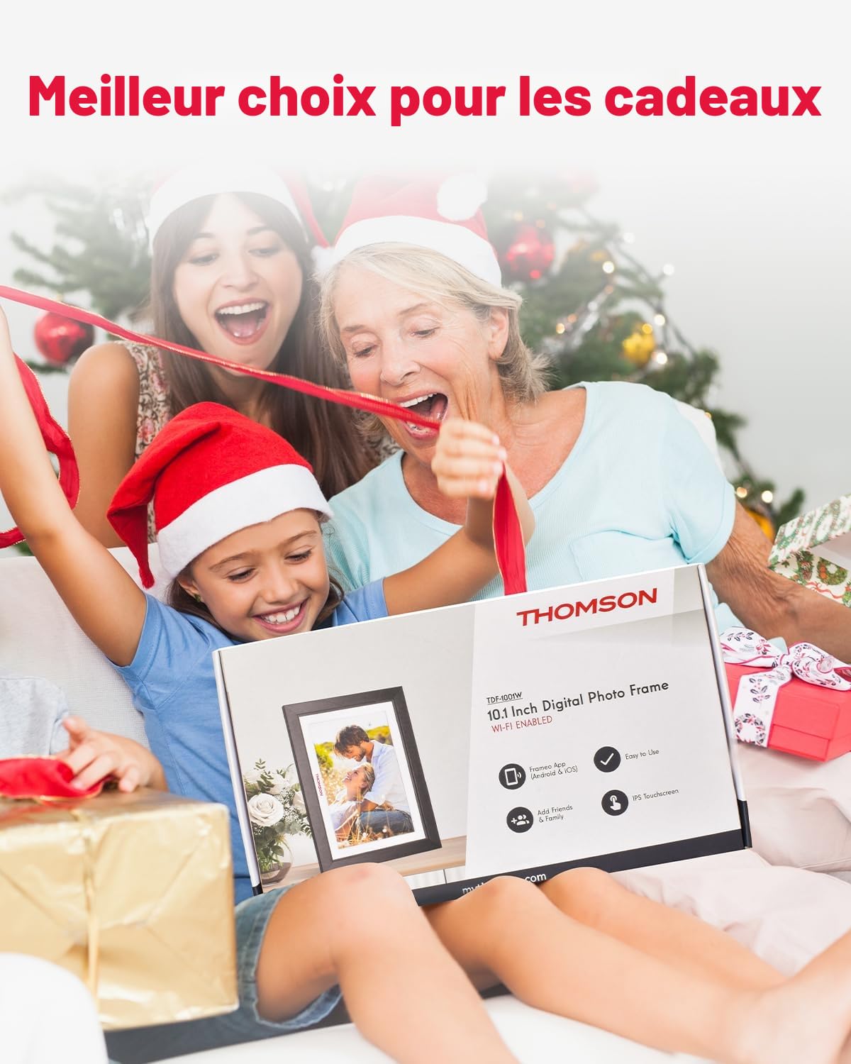 THOMSON Cadre Photo numérique 10,1 Pouces: Cadre Photo numérique WiFi, Cadres Photo numérique 1280 x 800 HD Écran Tactile IPS, Partage d'images Musique Videos du, Autorotation, Mémoire 32 Go