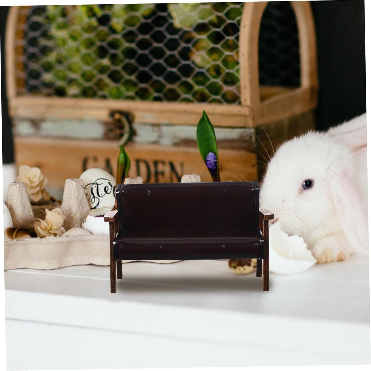 VICASKY 5pcs Miniature Leather Sofa Chair Model for Dollhouse Realistic Design Compact for Landscape Decoration and Photography Prop Deep Brown Scale Furniture
