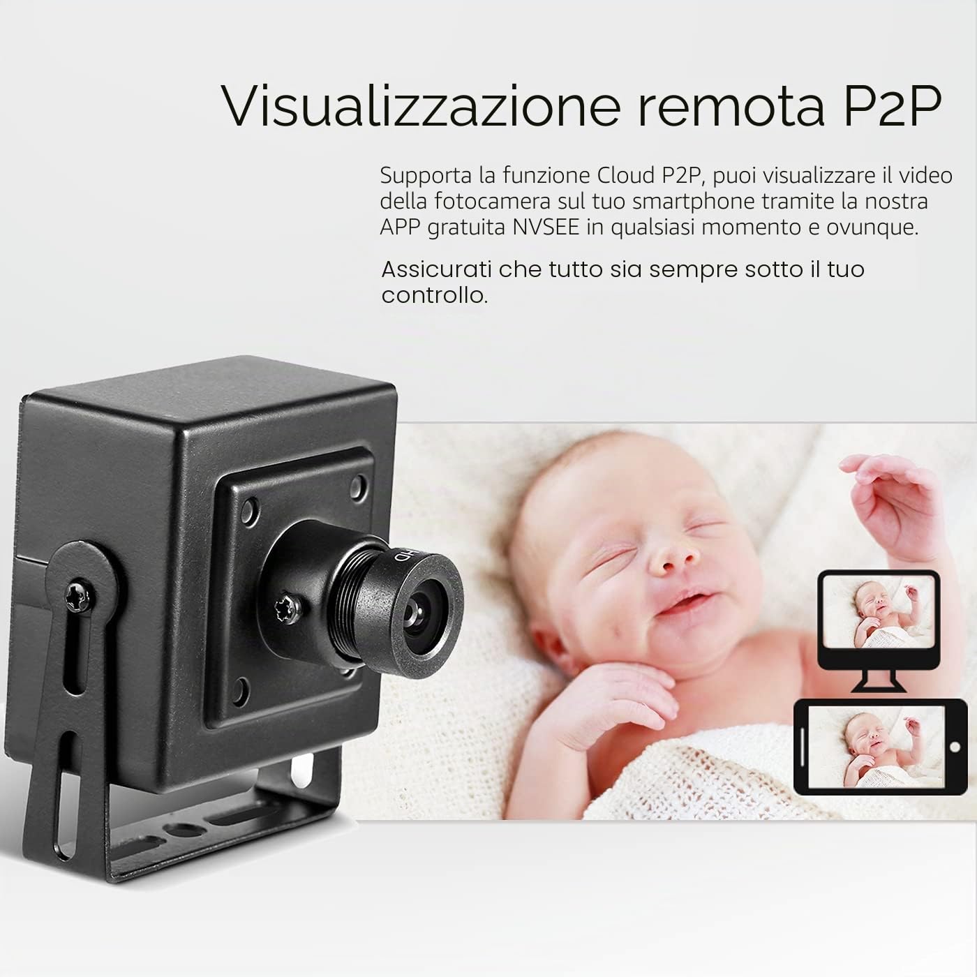 Revotech 3MP Mini POE IP Camera, HD 3MP Metallo Telecamera di sicurezza domestica con obiettivo 3.6 mm (90 °FOV), alimentato da PoE, CCTV telecamera di sorveglianza, Vista remota P2P (I706-P-FHW)