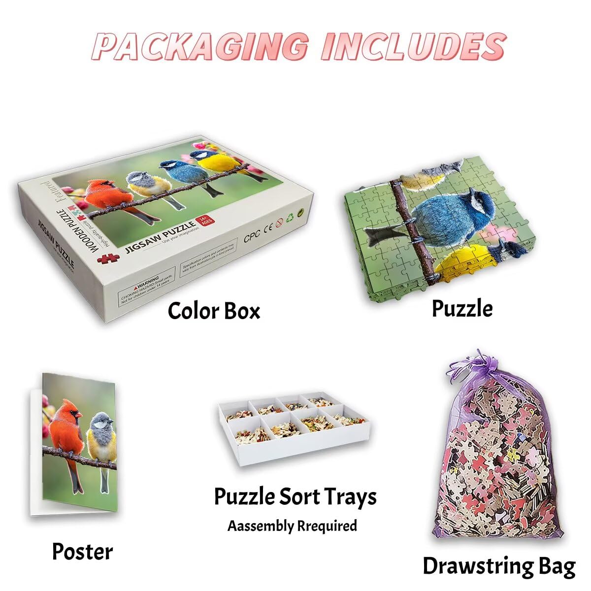 Puzzle 3000 sztuk ptak, drewniane puzzle zwierzęce, klasyczne wyzwanie puzzle dla całej rodziny, zabawki puzzle litery na plecach, oryginalne prezenty dla mężczyzn Decor -2359