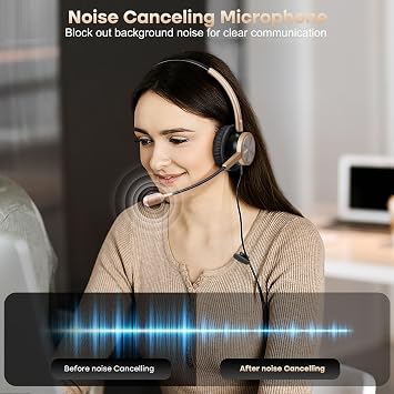 MAIRDI Telephone Headset with RJ9 Jack for Cisco Phone, Including 3.5mm Connector for Cell Phone PC Laptop, Binaural Office Headset with Microphone Noise Canceling for Call Center Landline Deskphone