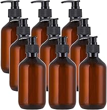 Jucoan 9 Pack 300ml Empty Plastic Pump Bottles, Amber Lotion Soap Dispenser Refillable Containers for Shampoo Conditioner Wash Shower