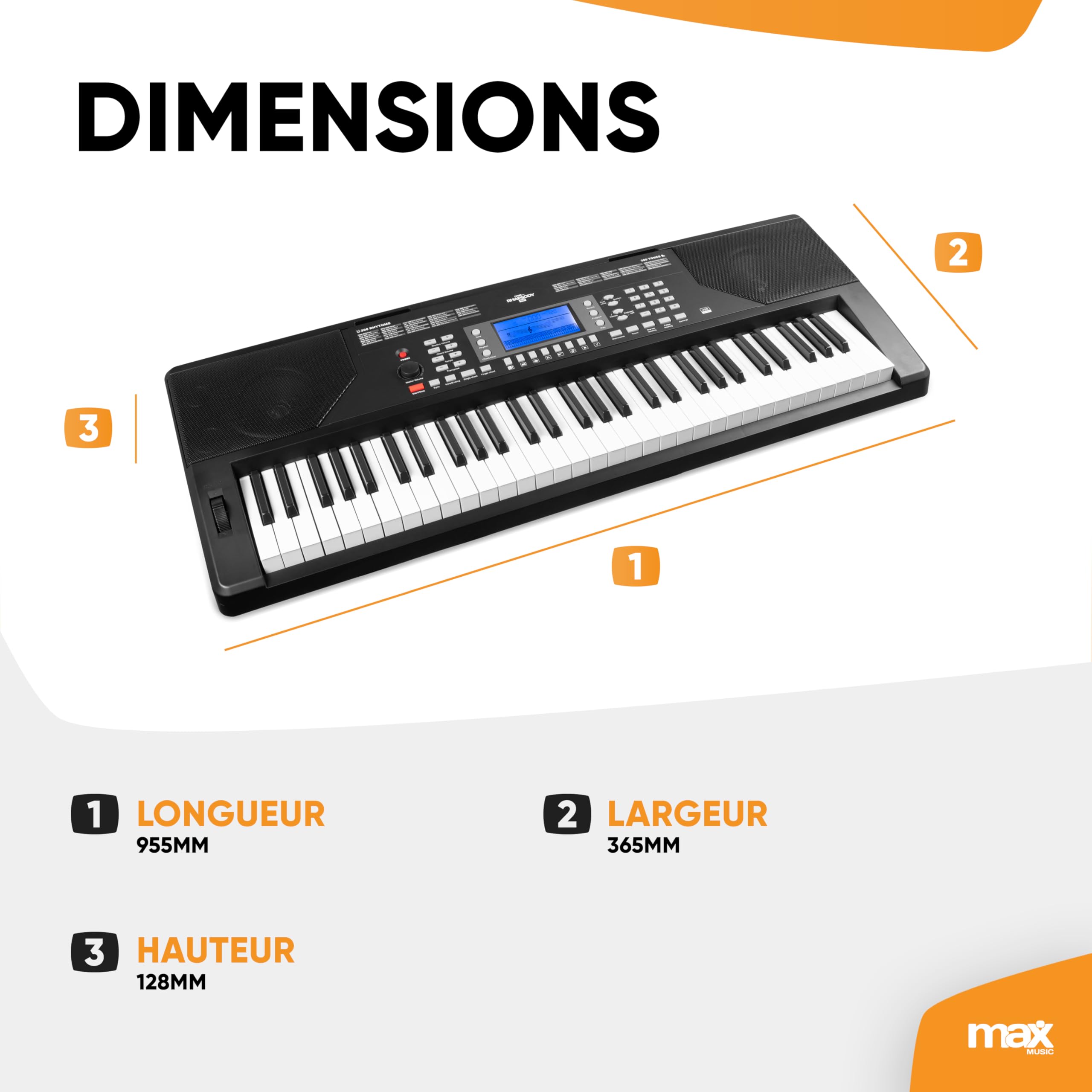 Max Rhapsody61P Clavier Électronique, 61 Touches Sensibles à la Vélocité, Pack complet, Connexion MIDI et Pédale de Sustain, Deux Haut-parleurs Intégrés, Molette de Pitch Bend