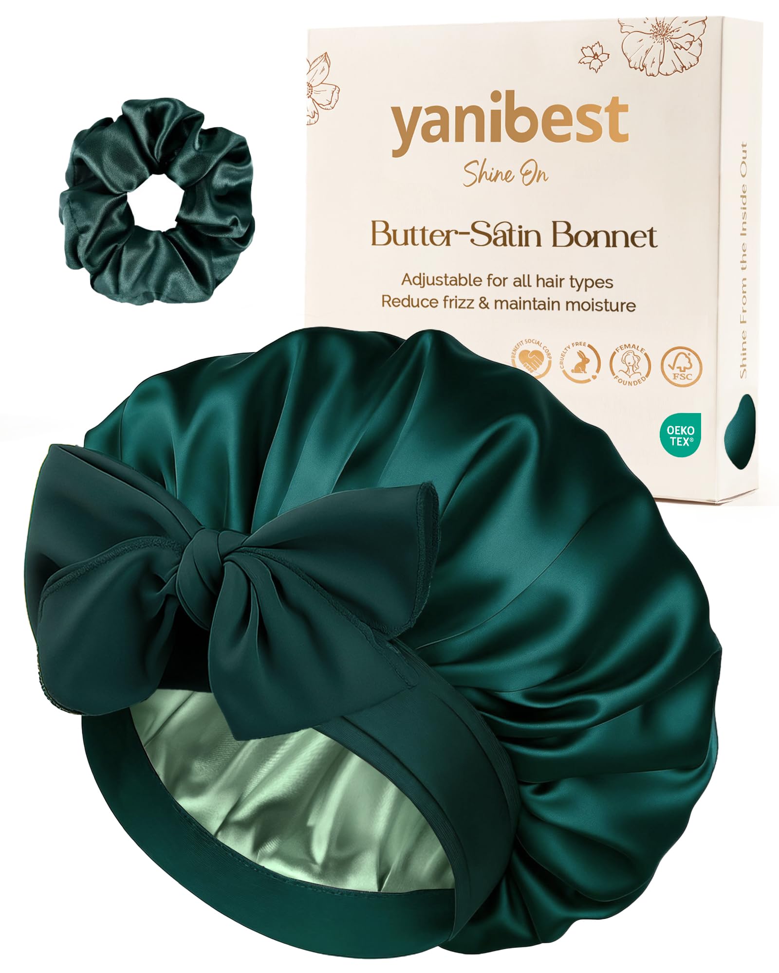 YANIBEST Silk Hair Bonnet for Sleeping, Double Layer Hair Bonnet with Elastic Tie Band for Curly Natural Hair Reduce frizz