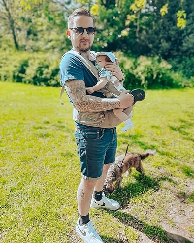 Miniatura 3 de Bebamour - Portabebés para recién nacidos a niños pequeños, asiento de cadera 2 en 1, transporte delantero y trasero con capucha y 3 almohadillas de