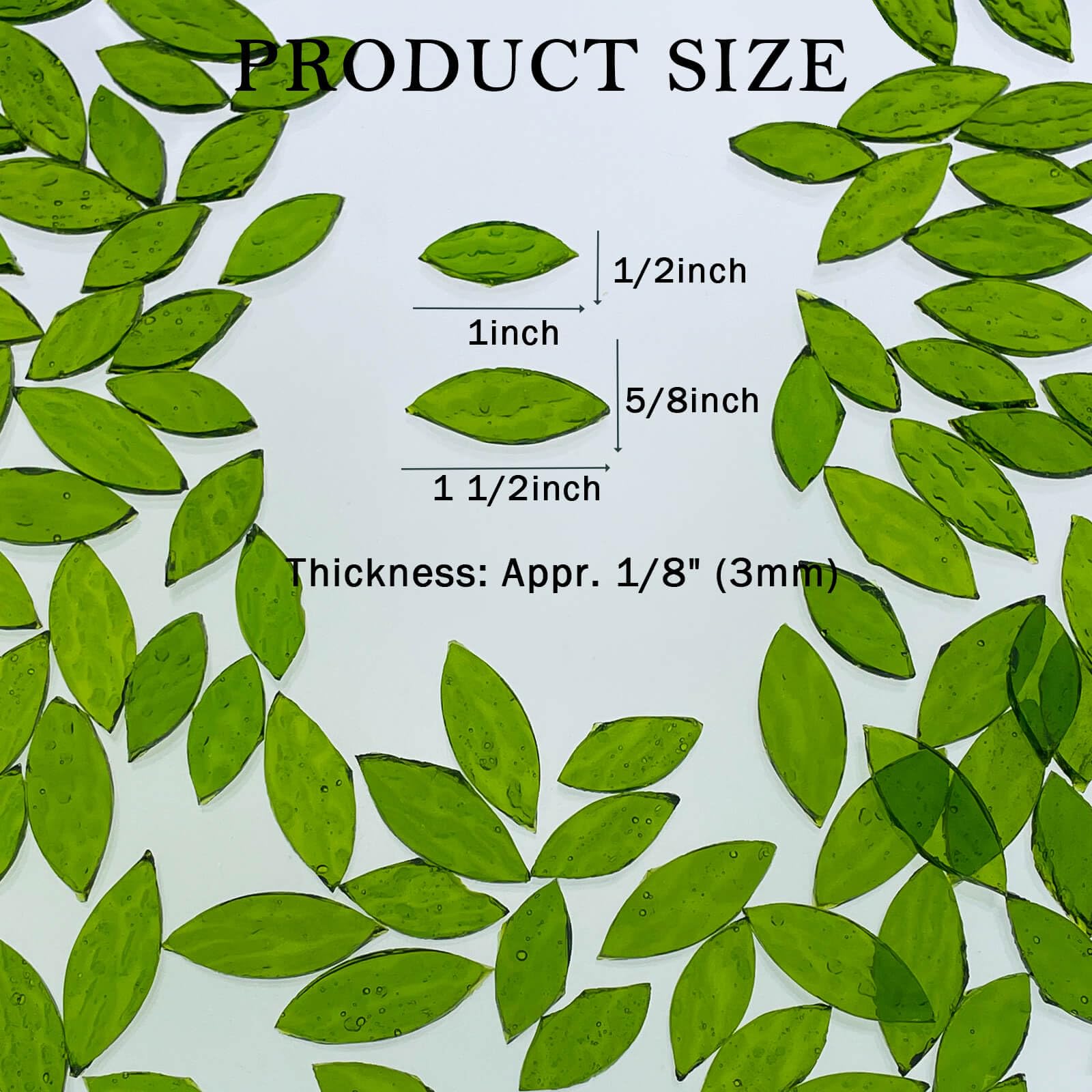 LITMIND 120 Pieces Olive Green Textured Transparent Mosaic Glass Petals & Leaves in 2 Sizes, Hand-Cut Stained Glass Mosaic Tiles for Crafts - Ideal for Mosaic Art Projects and Home Décor